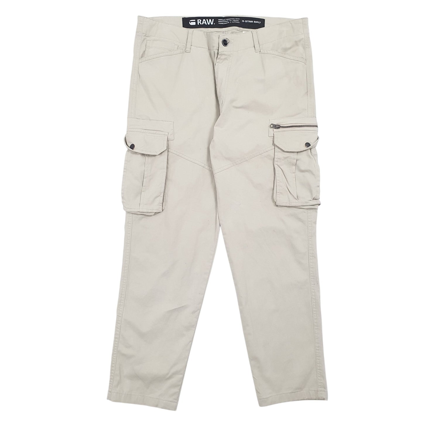 Mens Beige Raw  Cargo Trousers