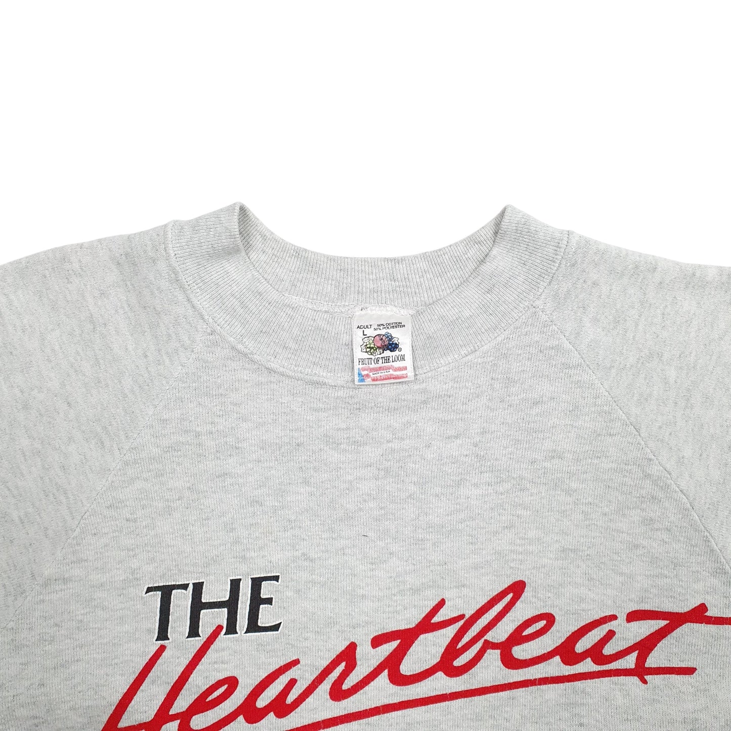 Mens Grey Fruit Of The Loom The Heartbeat Of America Spellout Crewneck Jumper
