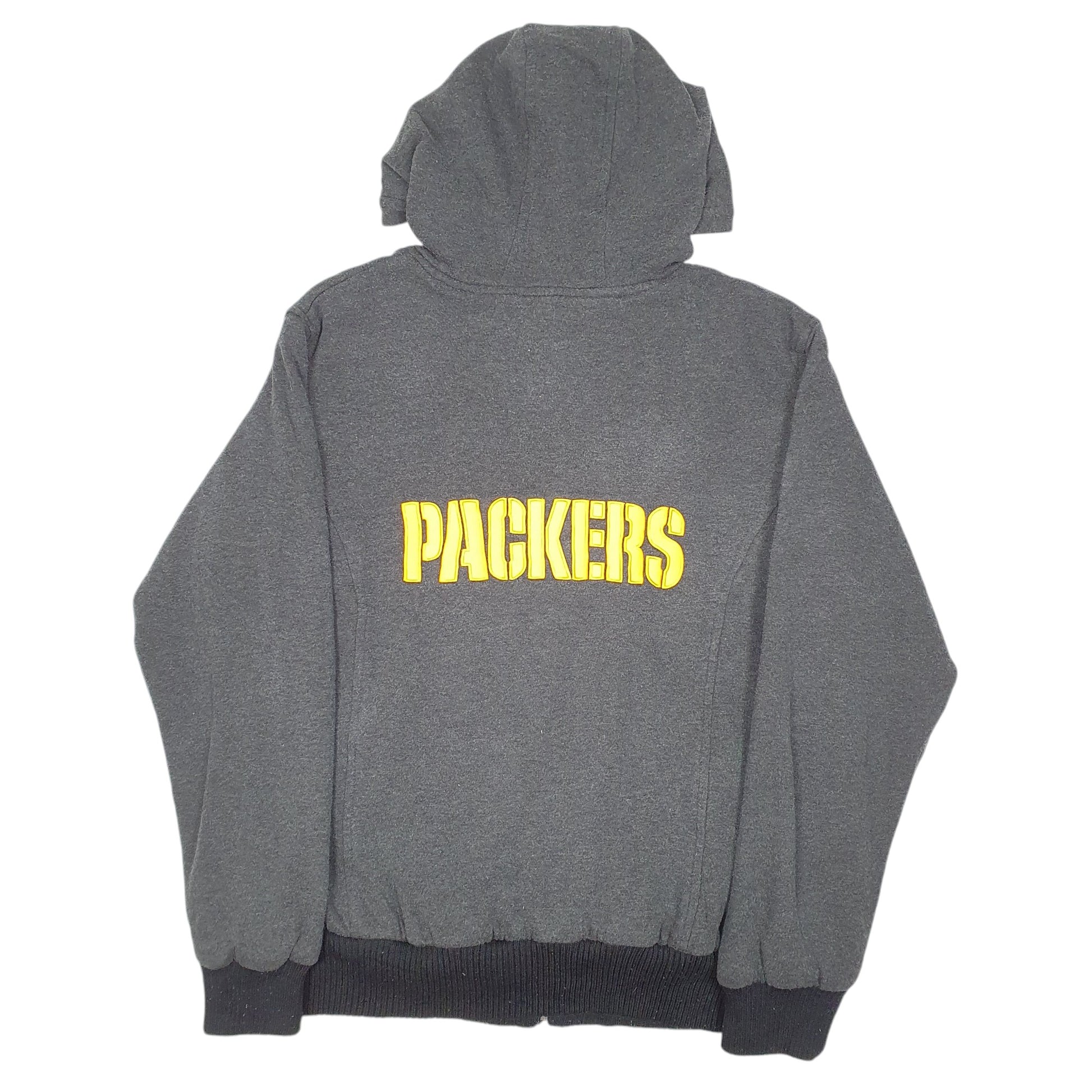 Womens Grey NFL Hoodie Green Bay Packers Football Lined Spellout Full Zip Jumper