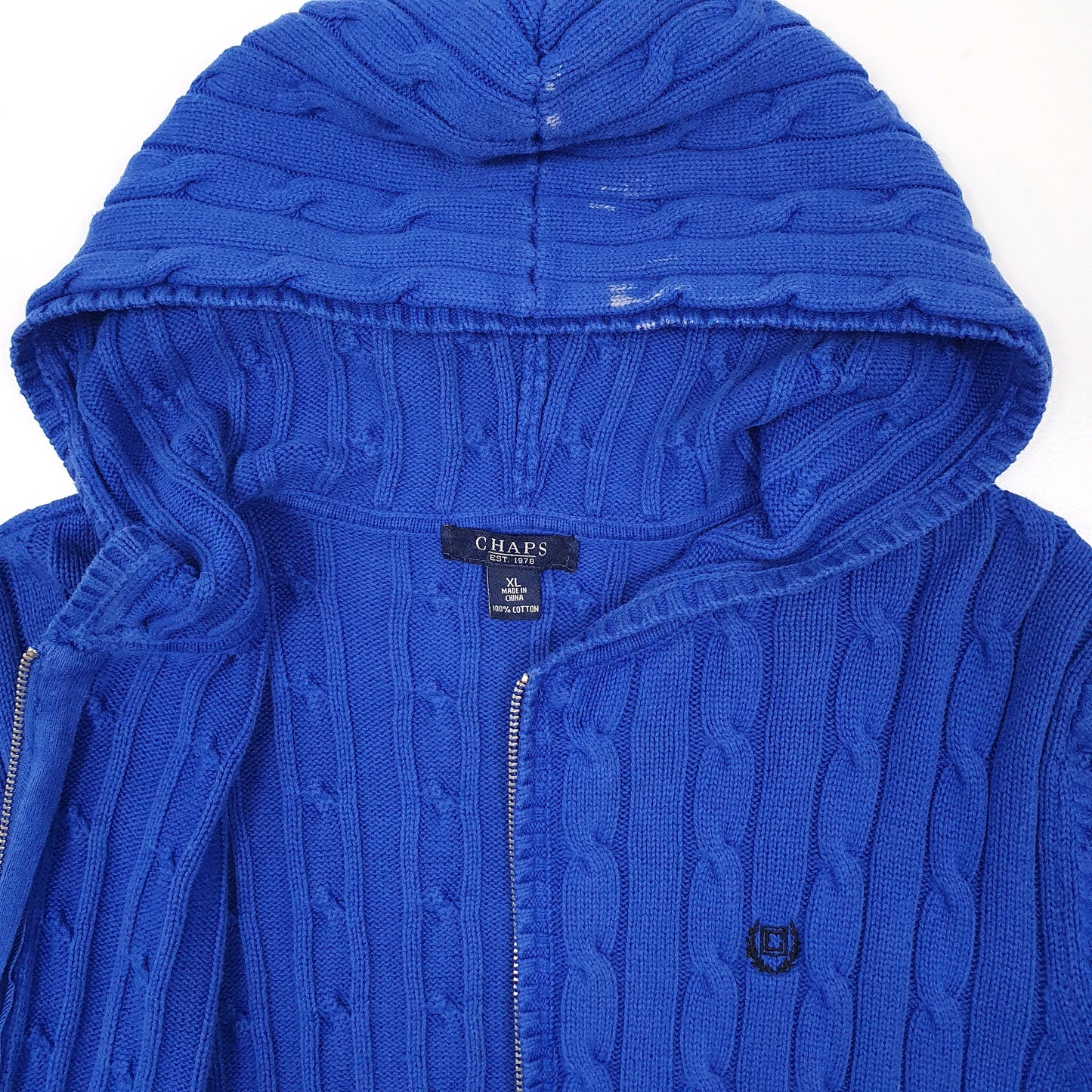 Womens Blue Chaps Cable Knit Hoodie Full Zip Jumper
