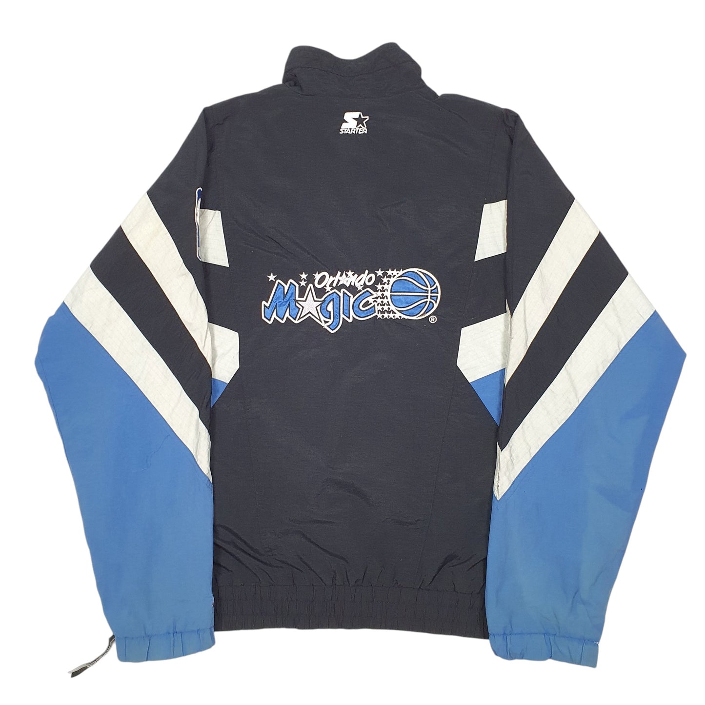 Mens Black Starter Vintage 90s Orlando Magic NBA Spellout Smock  Coat