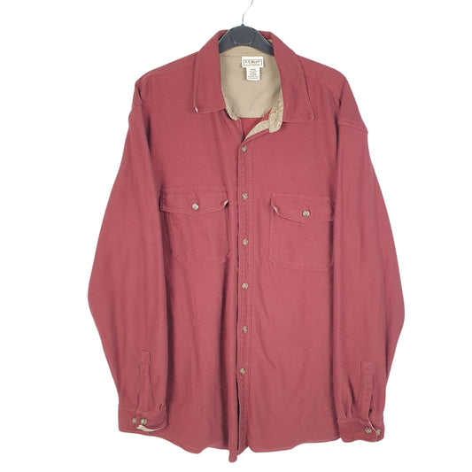 Mens Red L.L.Bean Herringbone Twill HBT Overshirt Shacket Long Sleeve Shirt