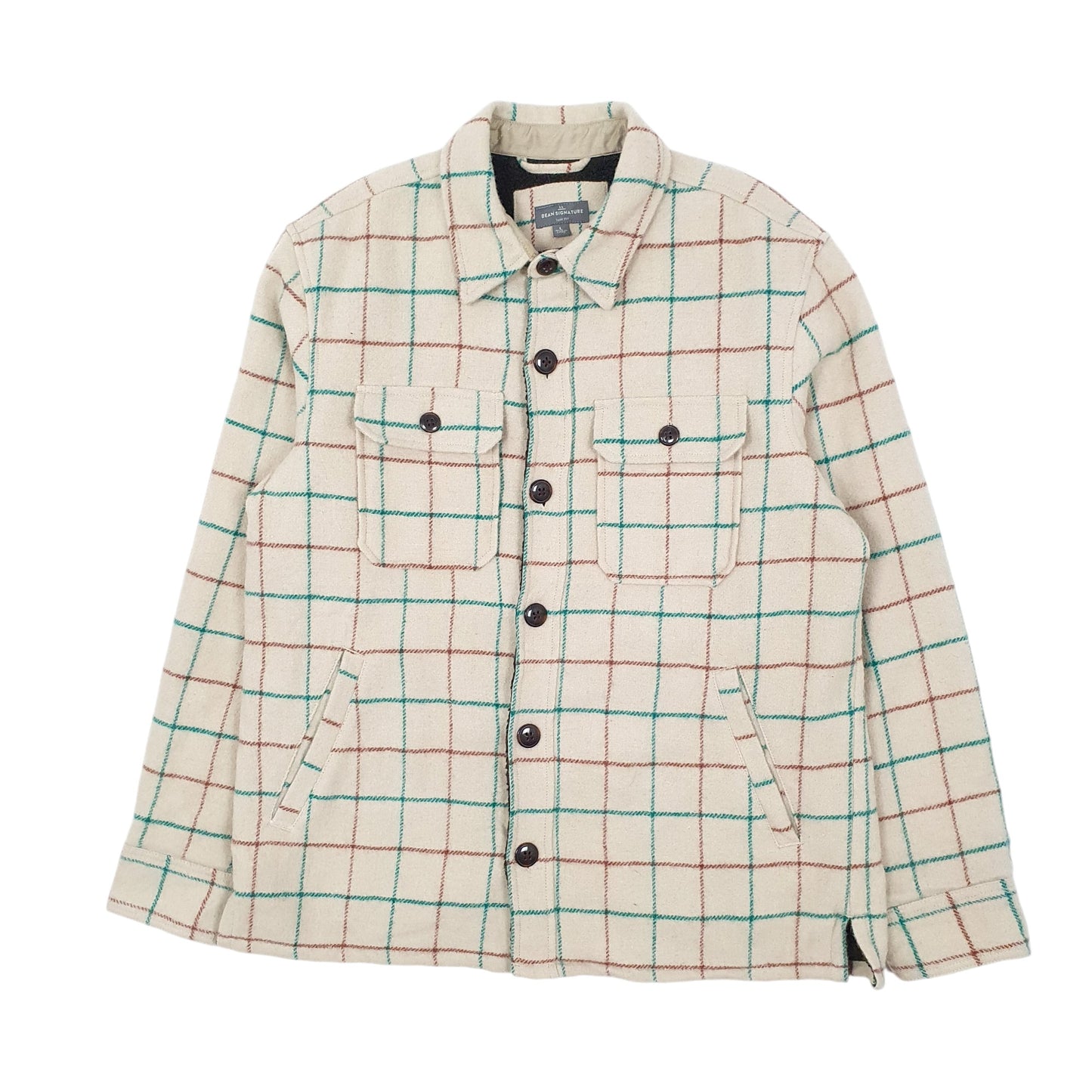 Mens Cream L.L.Bean Signature Slim Fit Sherpa Lined Shacket Overshirt  Coat