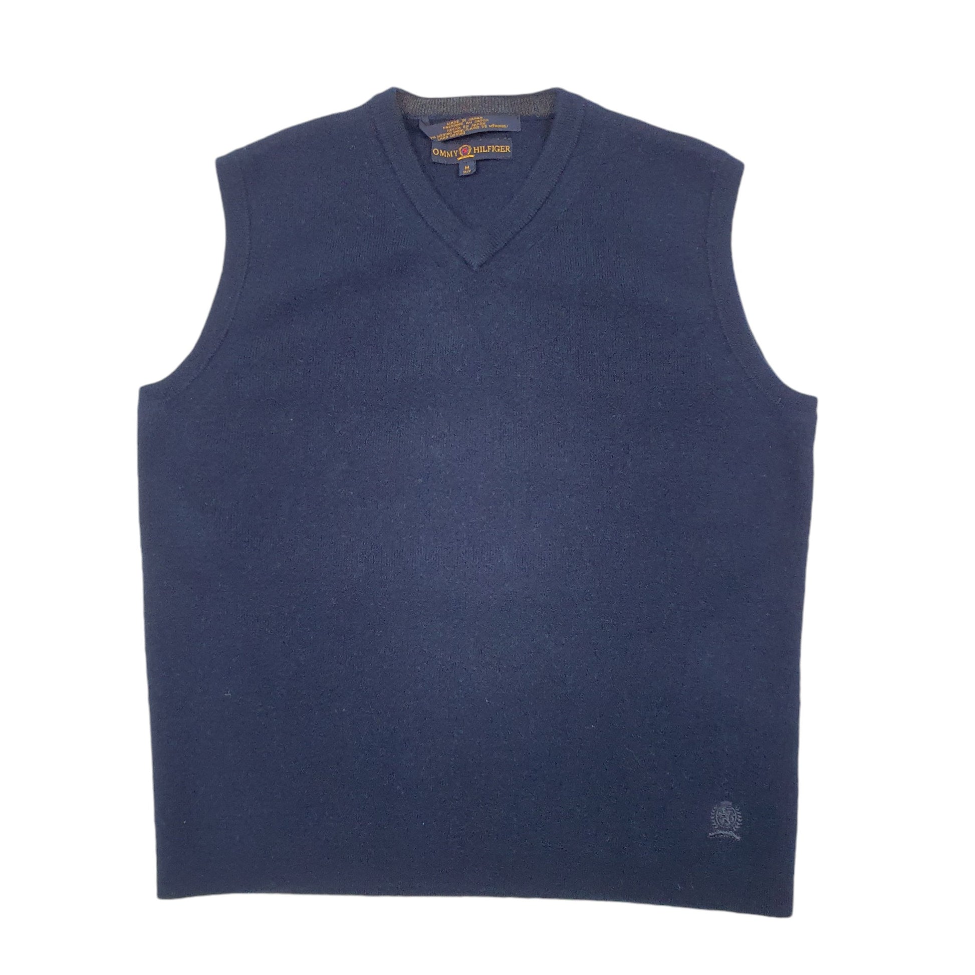 Womens Navy Tommy Hilfiger Knit Merino Tank Top Sweater Vest V Neck Jumper