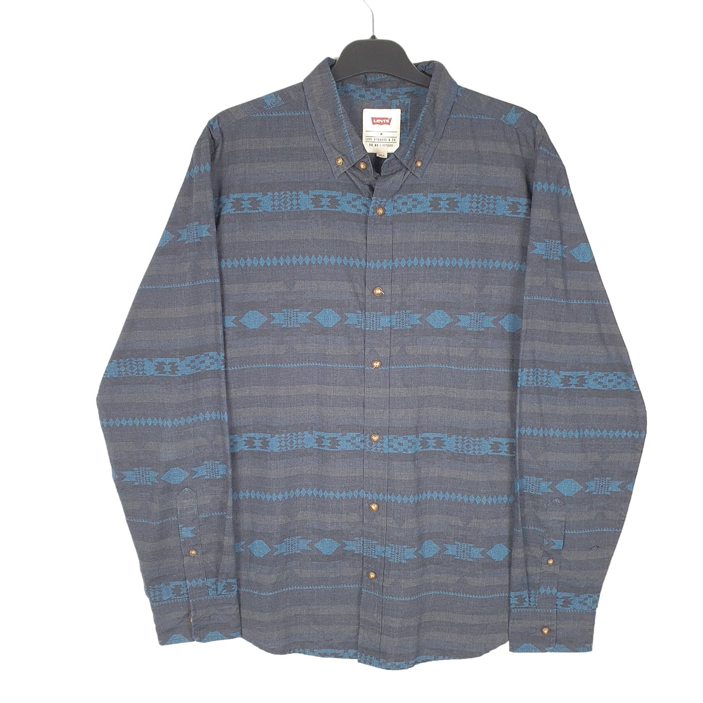 Mens Grey Levis Western Navajo Pattern Long Sleeve Shirt
