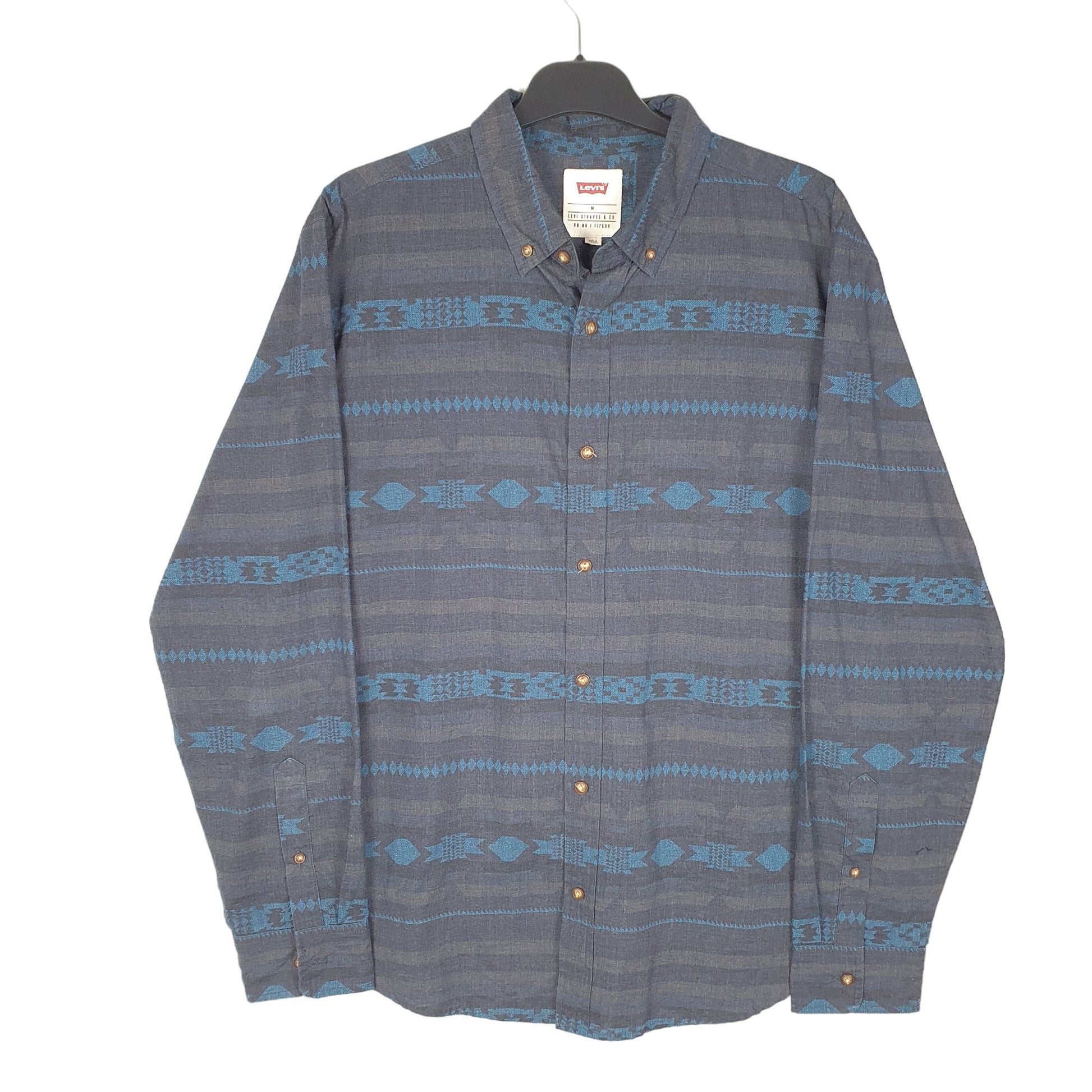 Mens Grey Levis Western Navajo Pattern Long Sleeve Shirt