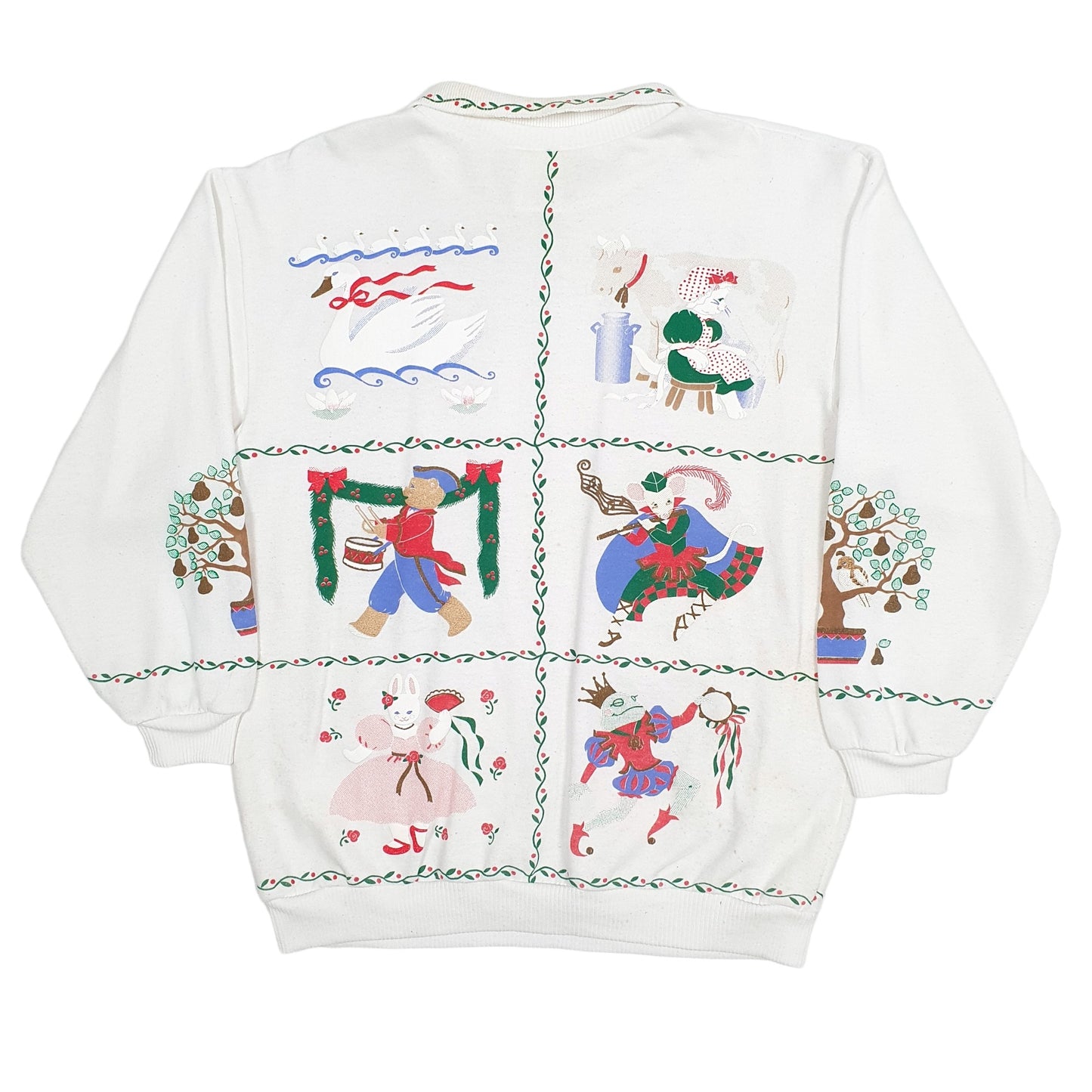 Womens White Spumoni by Franko Vintage 1980s Made In USA Christmas Xmas Crewneck Jumper