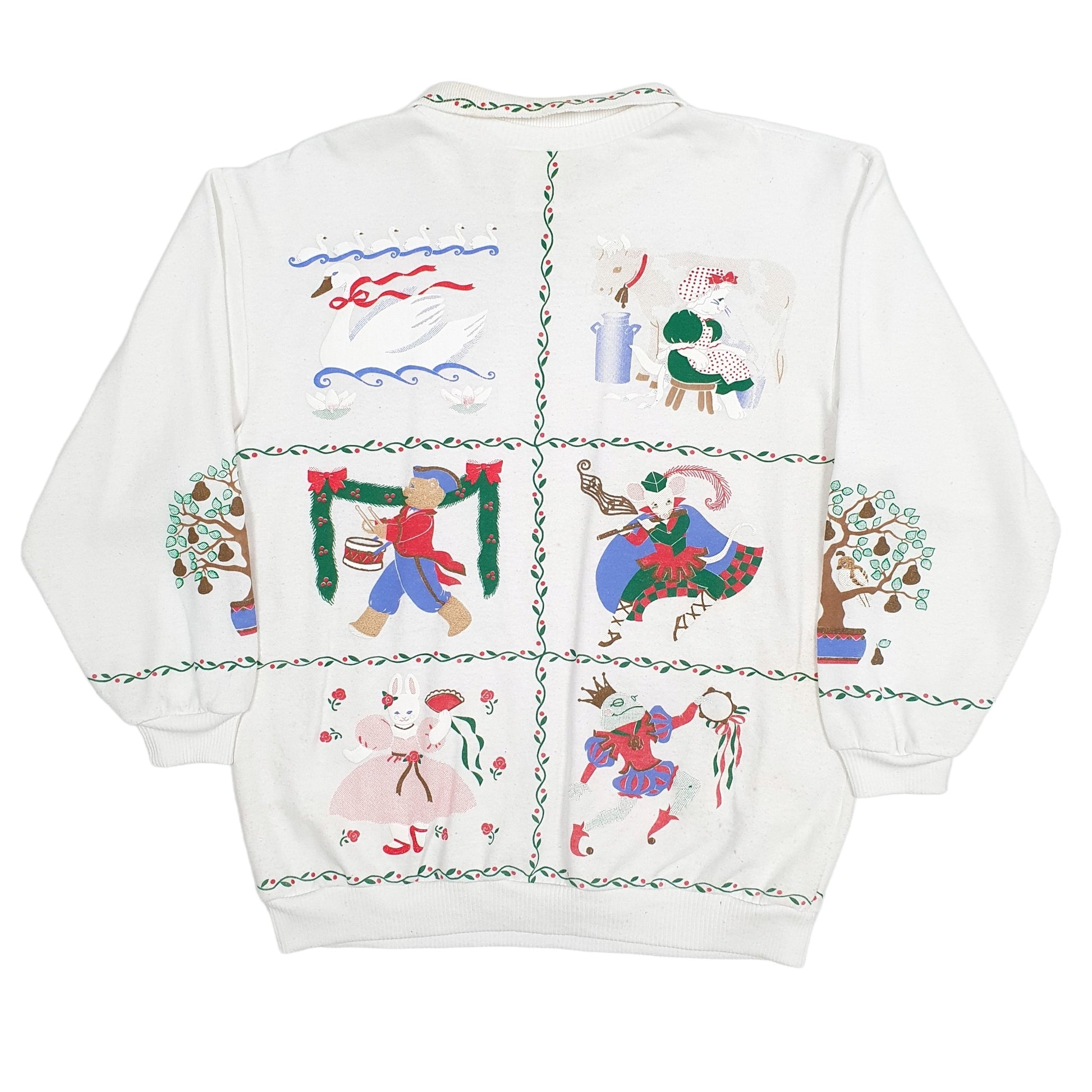 Womens White Spumoni by Franko Vintage 1980s Made In USA Christmas Xmas Crewneck Jumper