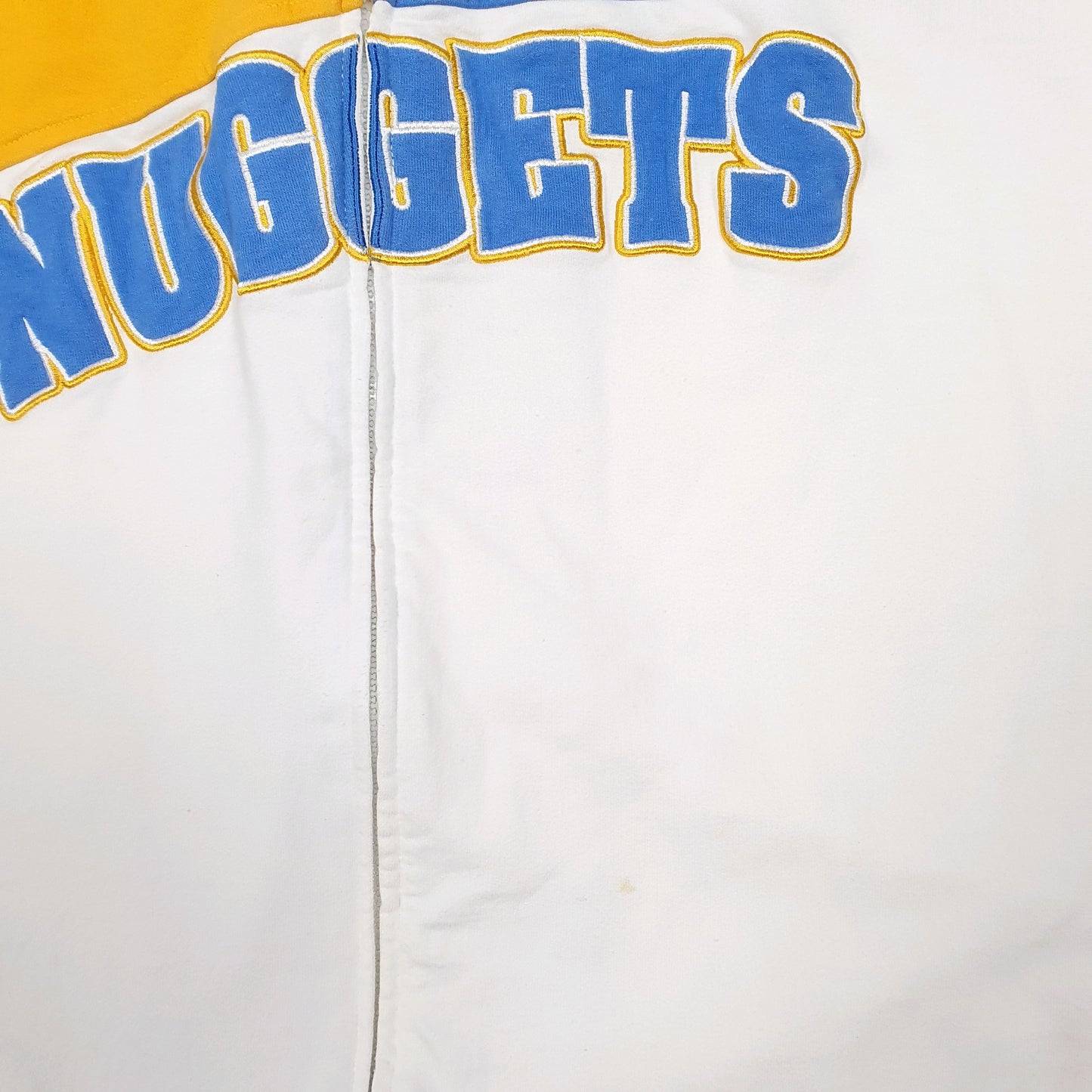 Mens White Unk NBA Denver Nuggets Basketball Short Sleeve Spellout Full Zip Jumper