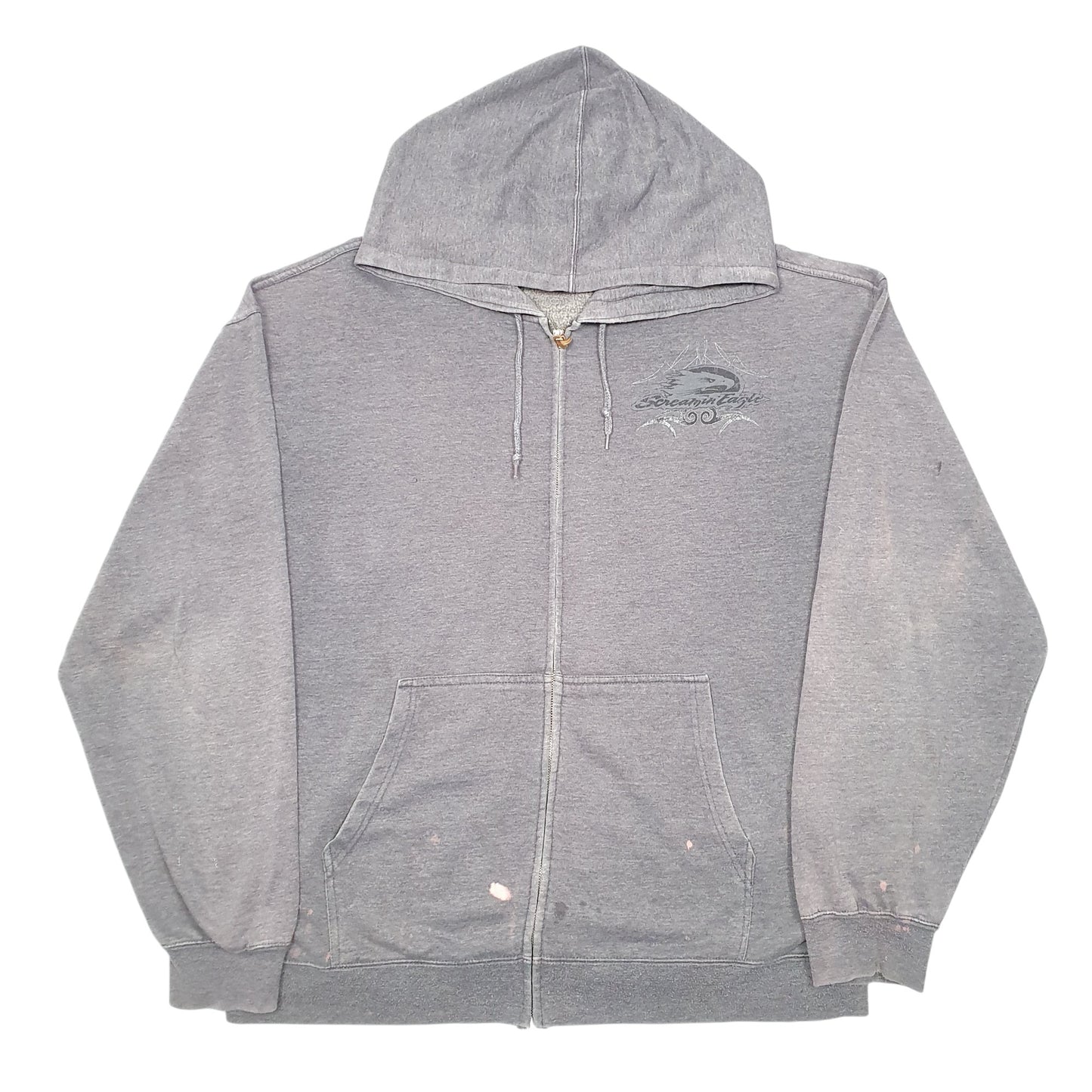 Mens Grey Harley Davidson Hoodie Motorcycles Biker Screamin Eagle Full Zip Jumper