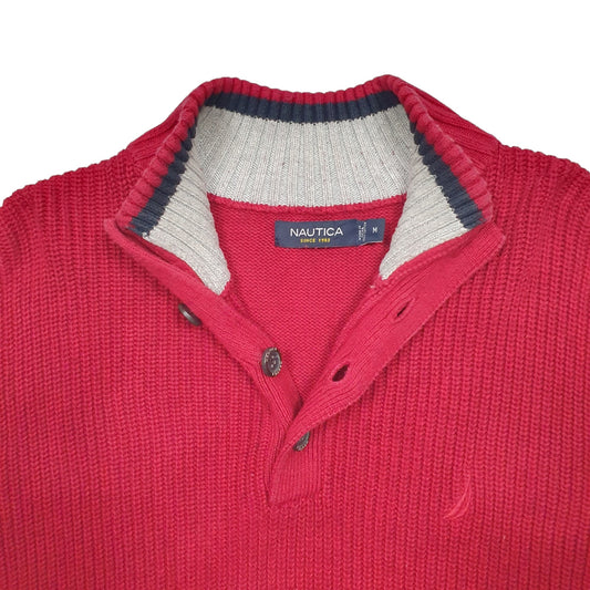 Mens Red Nautica Knit Quarter Zip Jumper