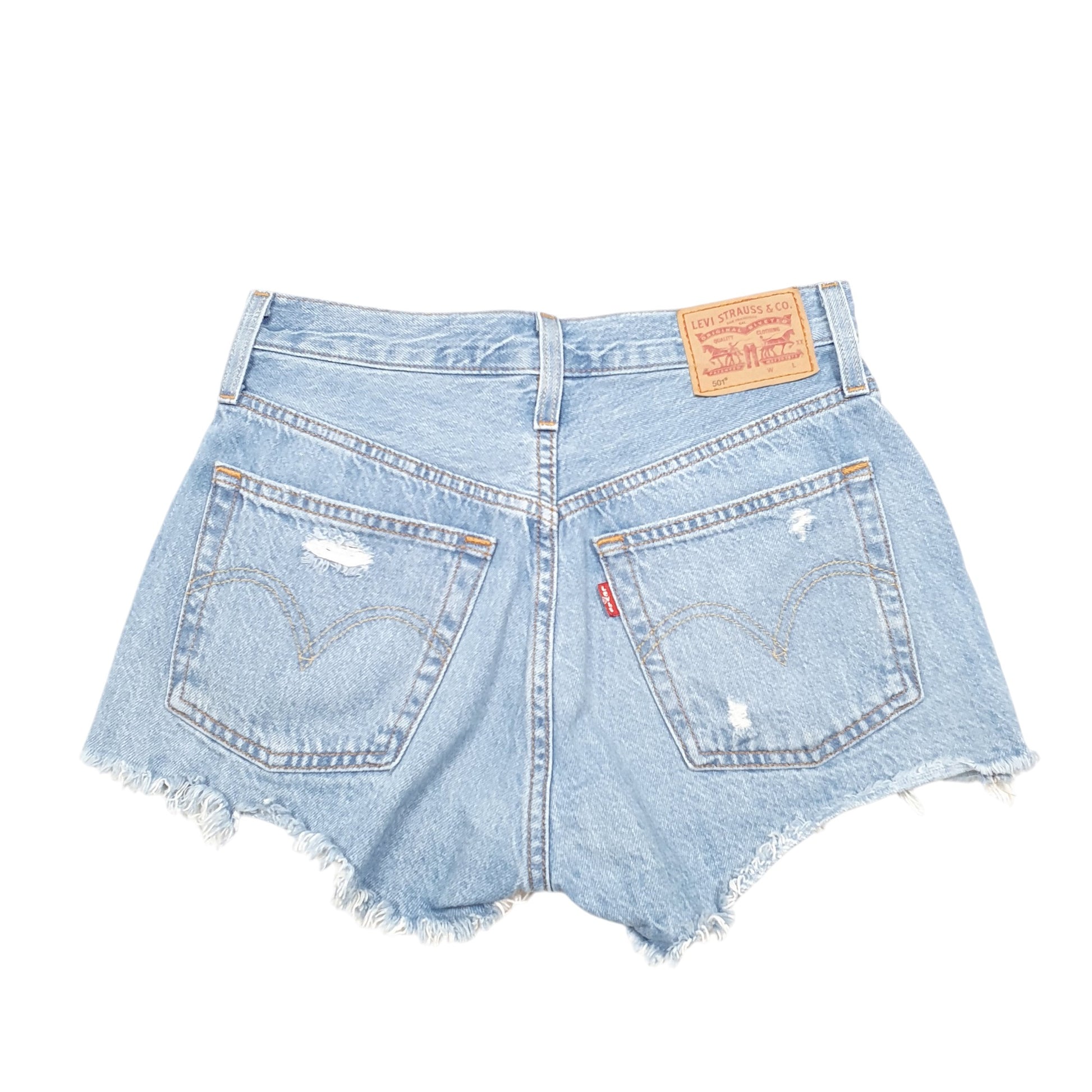 Womens Blue Levis 501 Jorts Hot Pants Disressed Denim Shorts