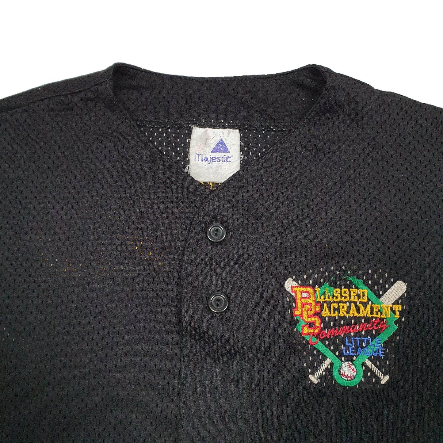 Mens Black Majestic Vintage 90s Baseball Jersey Bronx Little League Community Short Sleeve T Shirt