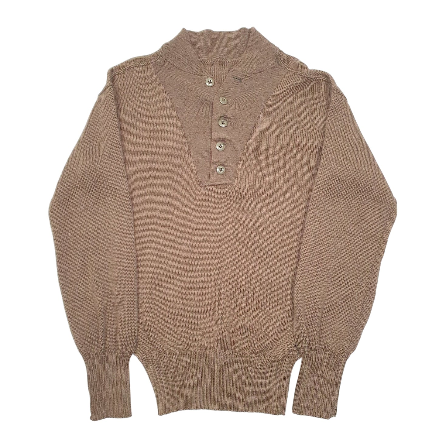 Mens Khaki Unbranded U.S Military Knit 5 Button Sweater Crewneck Jumper