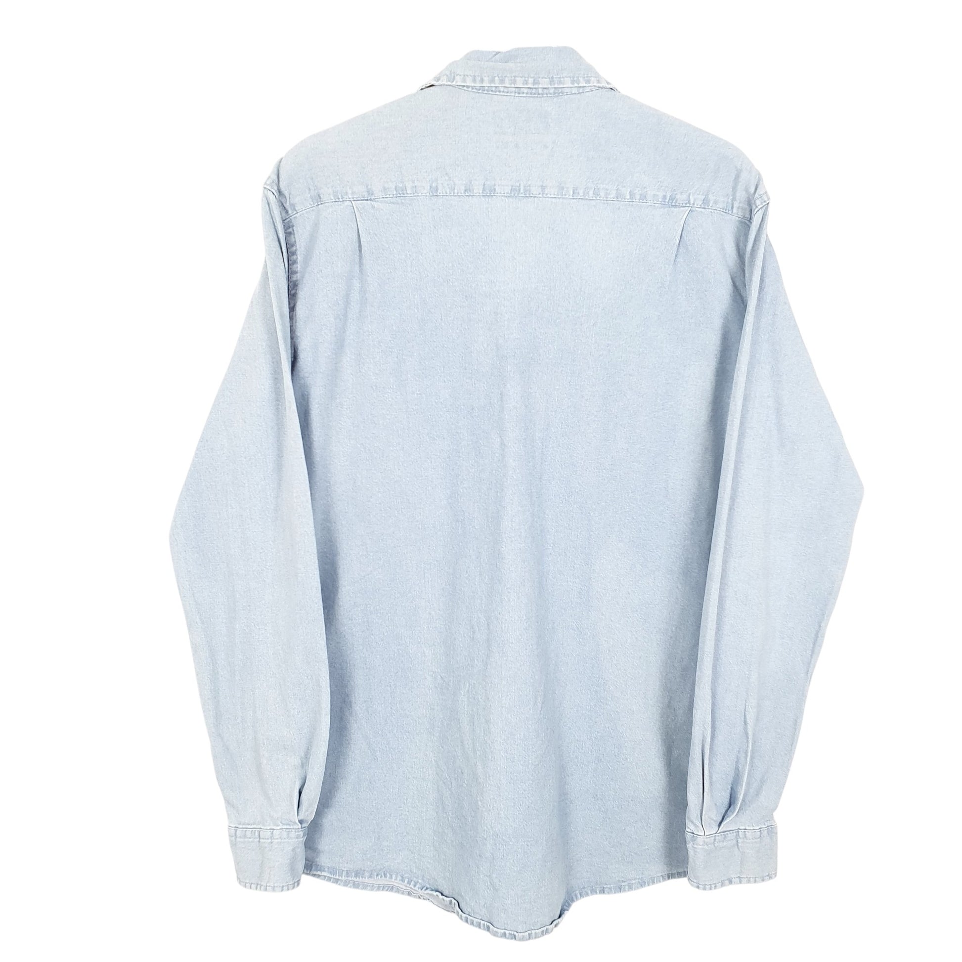 Mens Blue Wrangler Chambray Flex Comfort Work Long Sleeve Shirt