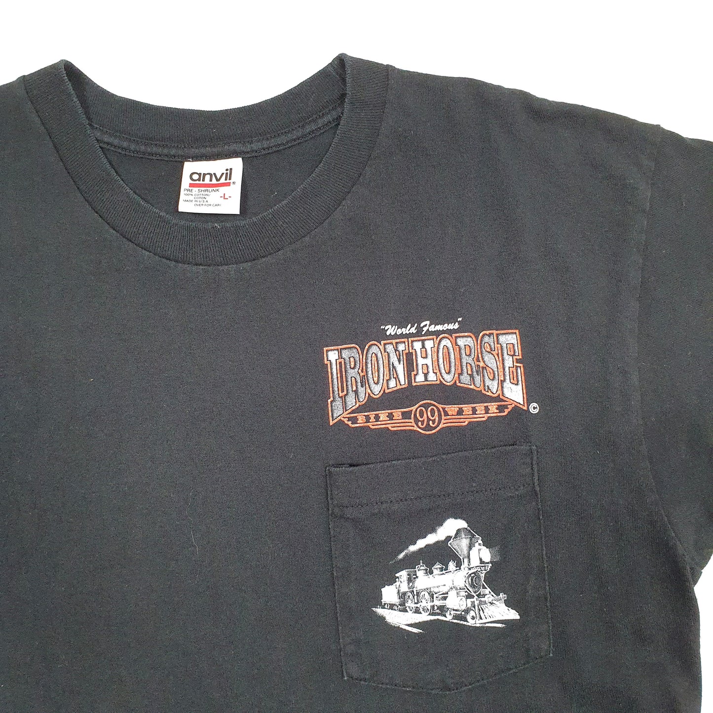 Mens Black Anvil Vintage 1999 Iron Horse Saloon Bike Week Single Stitch Short Sleeve T Shirt