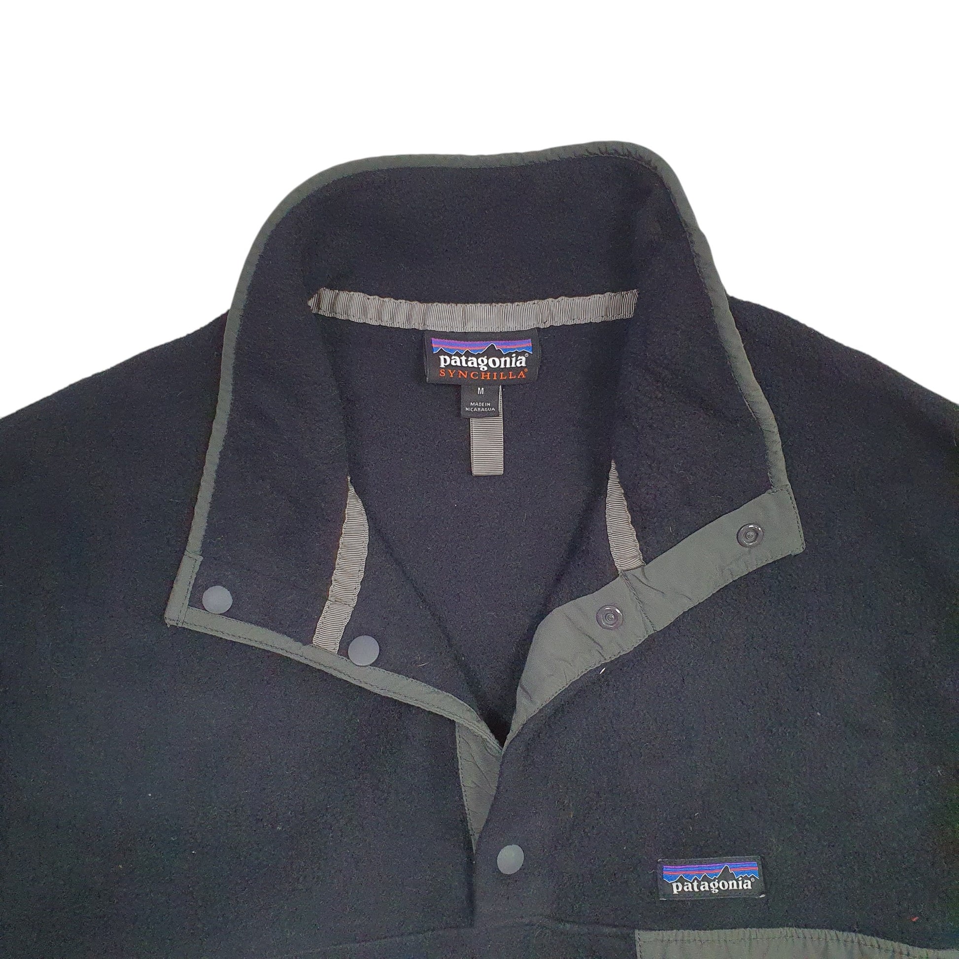 Mens Black Patagonia Synchilla Popper Snap Button Up Quarter Zip Jumper