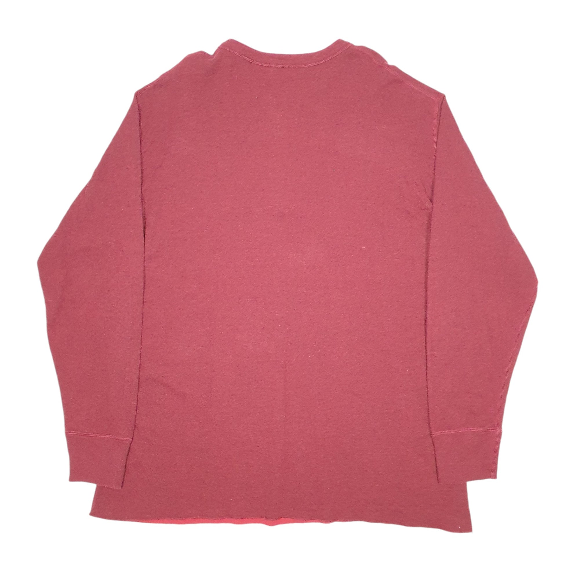 Mens Burgundy L.L.Bean Henley Thermal Long Sleeve T Shirt