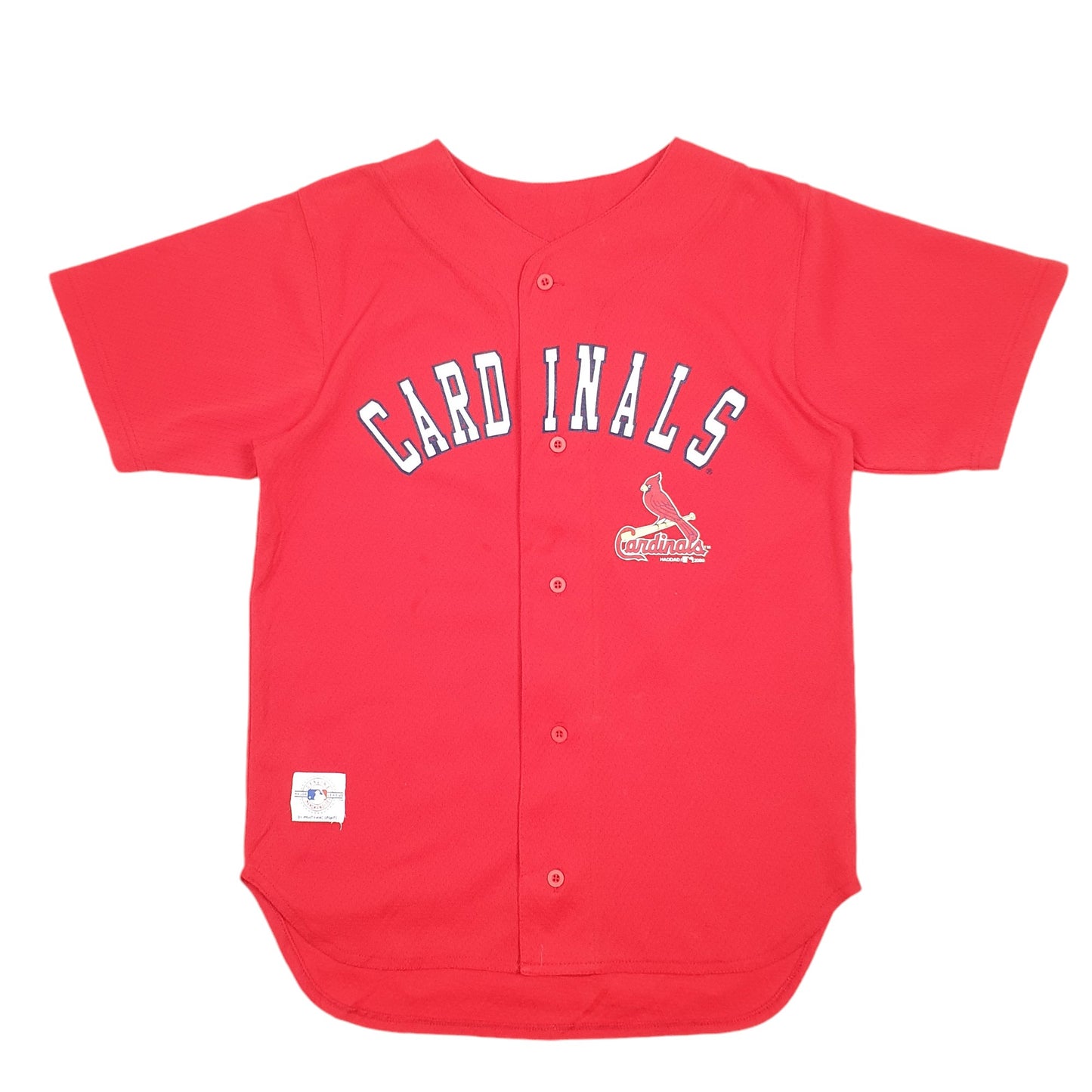 Mens Red Mighty Mac Sports MLB Baseball Jersey St Louis Cardinals USA Vintage 2000 Short Sleeve T Shirt