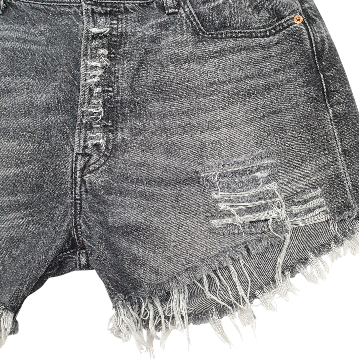 Womens Grey Levis 501 Denim Jorts Cut Off Hot Pants Distressed Denim Shorts