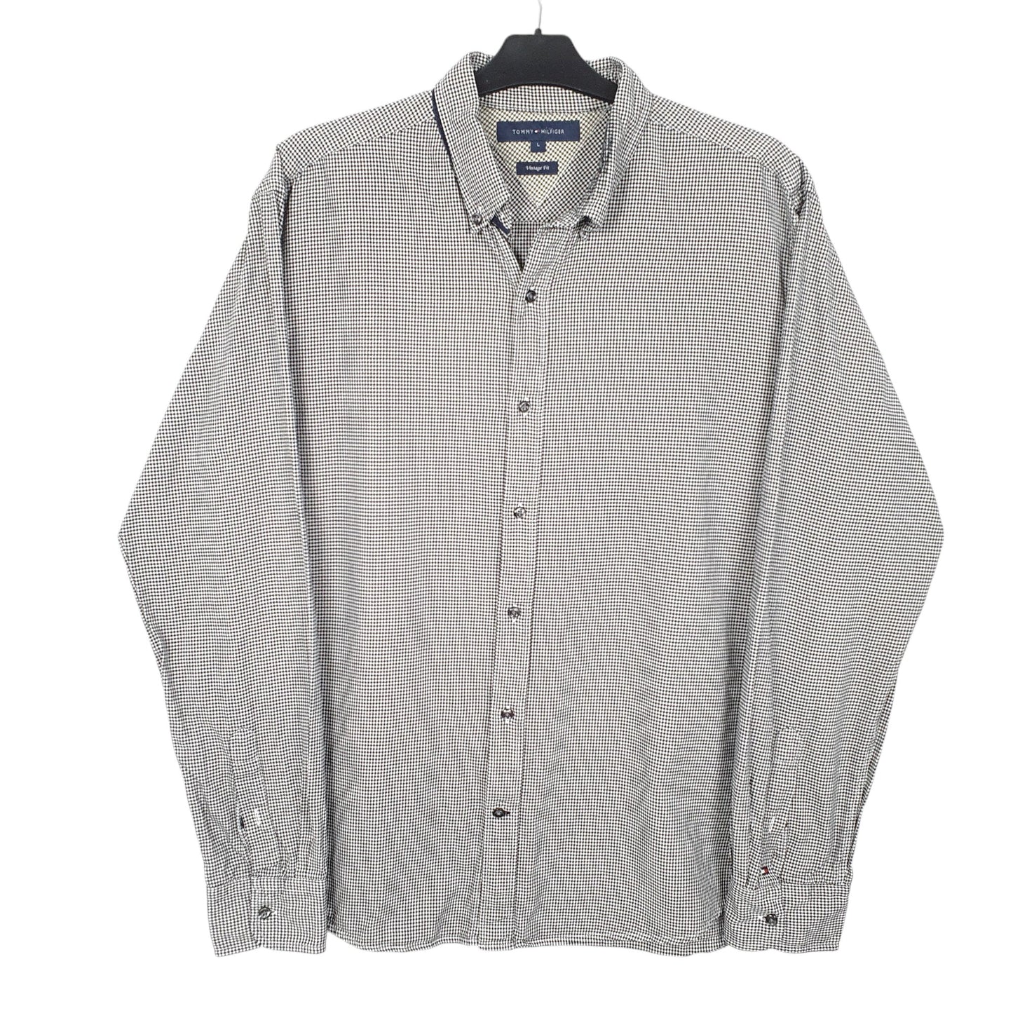 Mens White Tommy Hilfiger Houndstooth Vintage Fit Long Sleeve Shirt