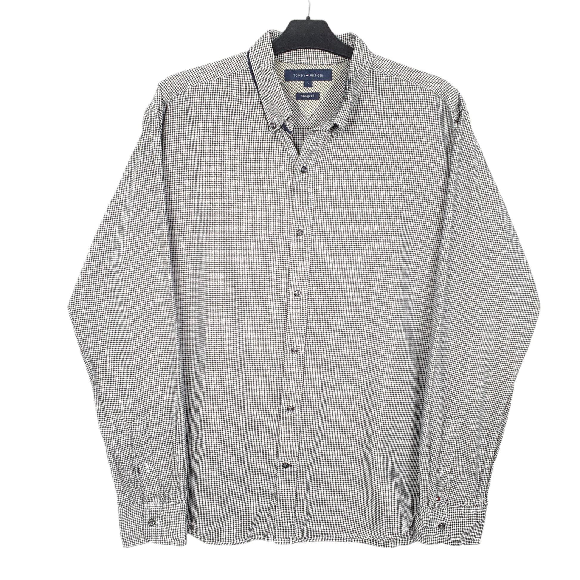 Mens White Tommy Hilfiger Houndstooth Vintage Fit Long Sleeve Shirt