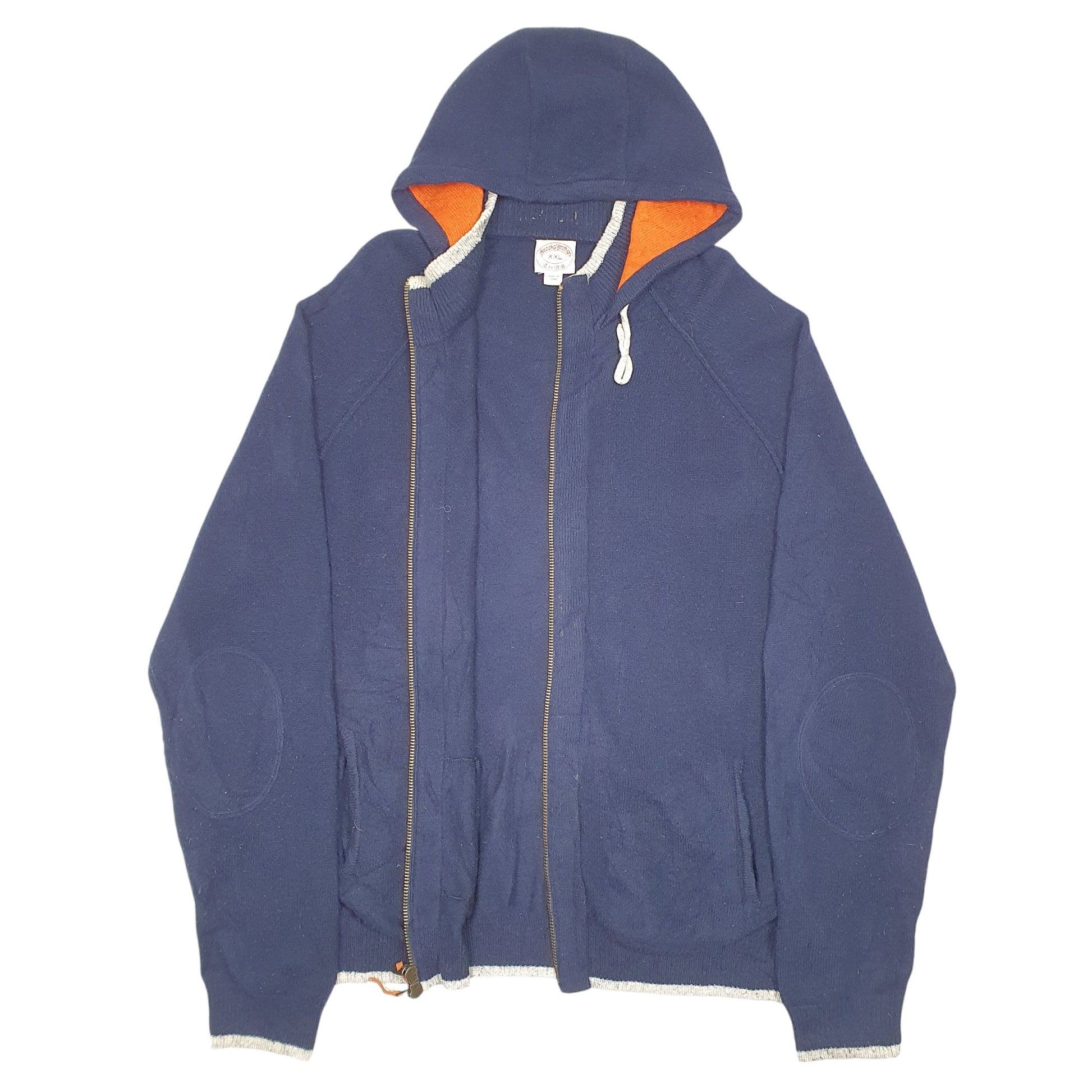Mens Navy Brooks Brothers Hoodie Knit Lambswool Full Zip Jumper