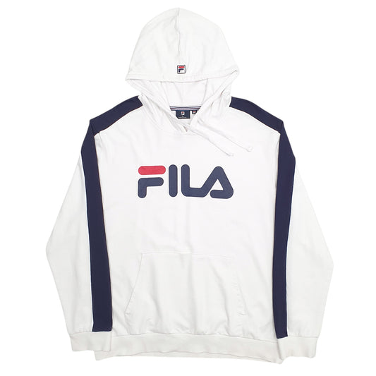 Mens White Fila Spellout Hoodie Jumper