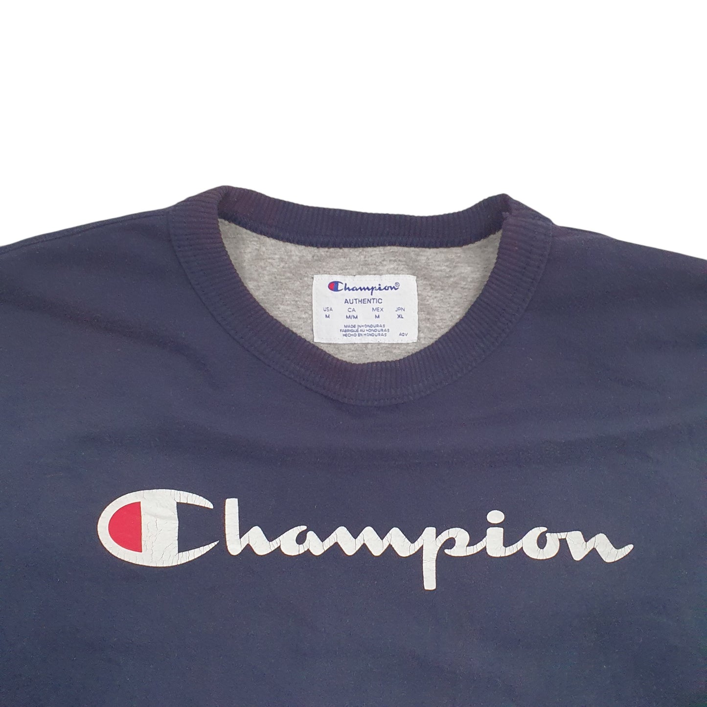 Mens Navy Champion Spellout Crewneck Jumper