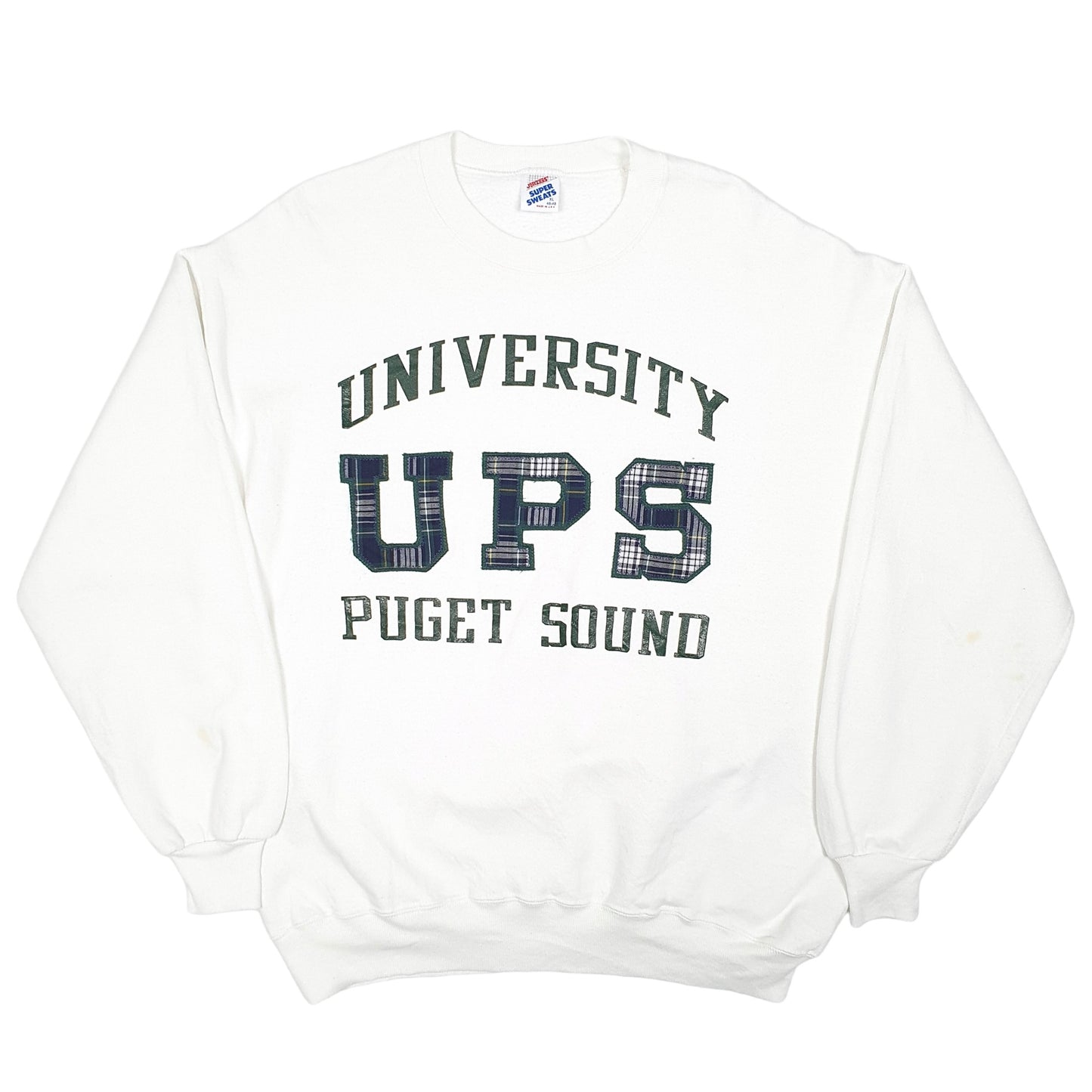 Mens White Jerzees Vintage Made In USA University Pugget Sound Crewneck Jumper