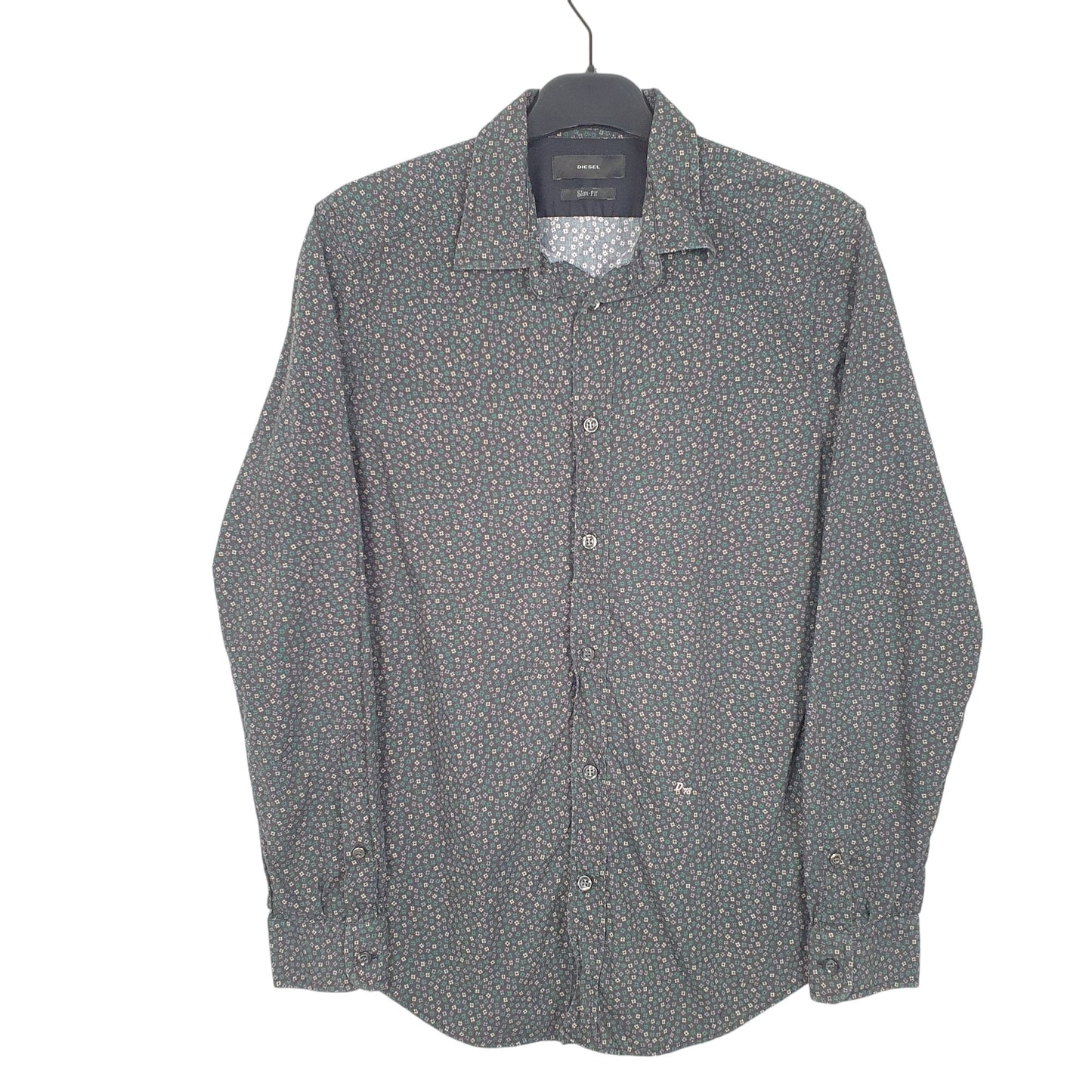 Mens Black Diesel Floral Print D78 Long Sleeve Shirt