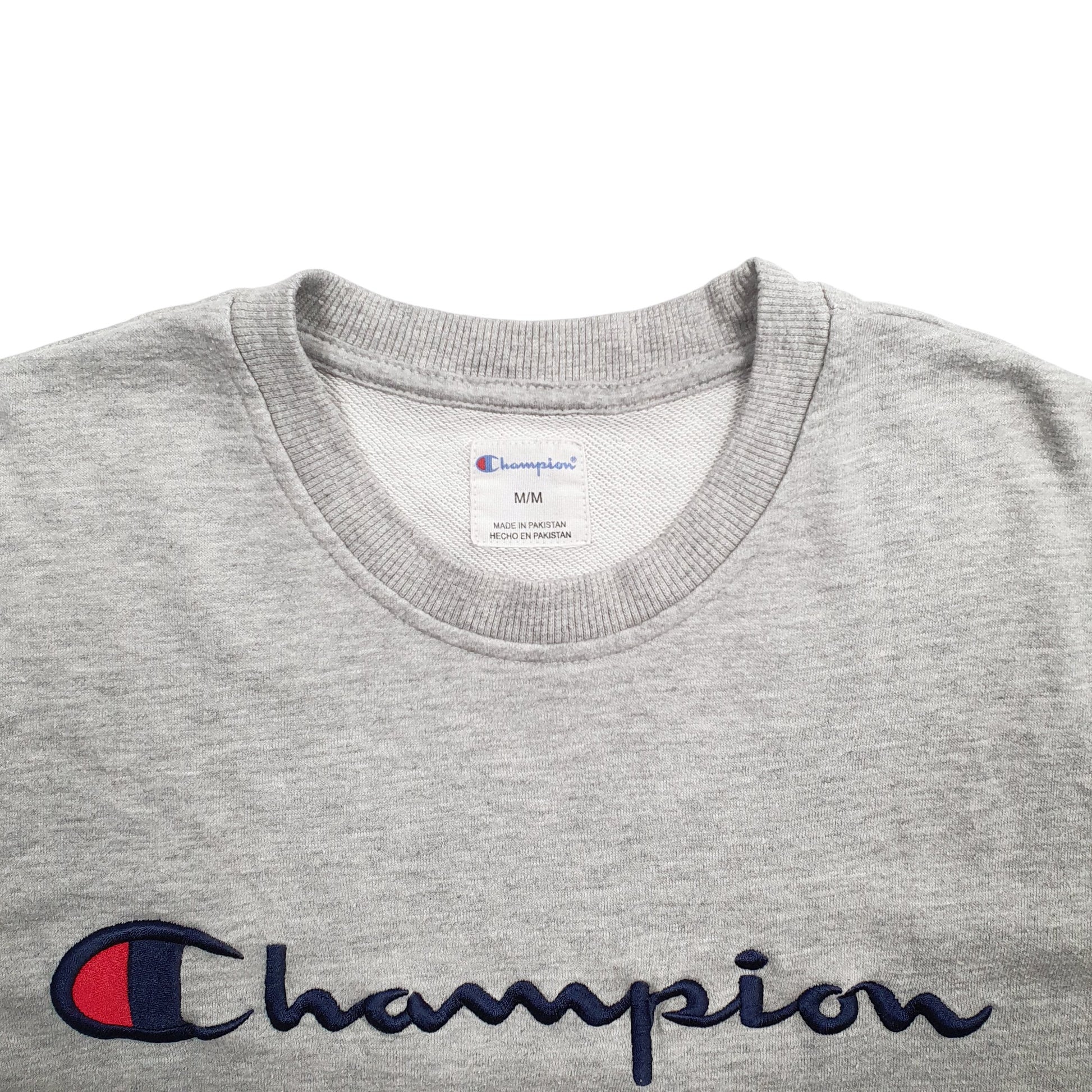 Mens Grey Champion Spellout Crewneck Jumper