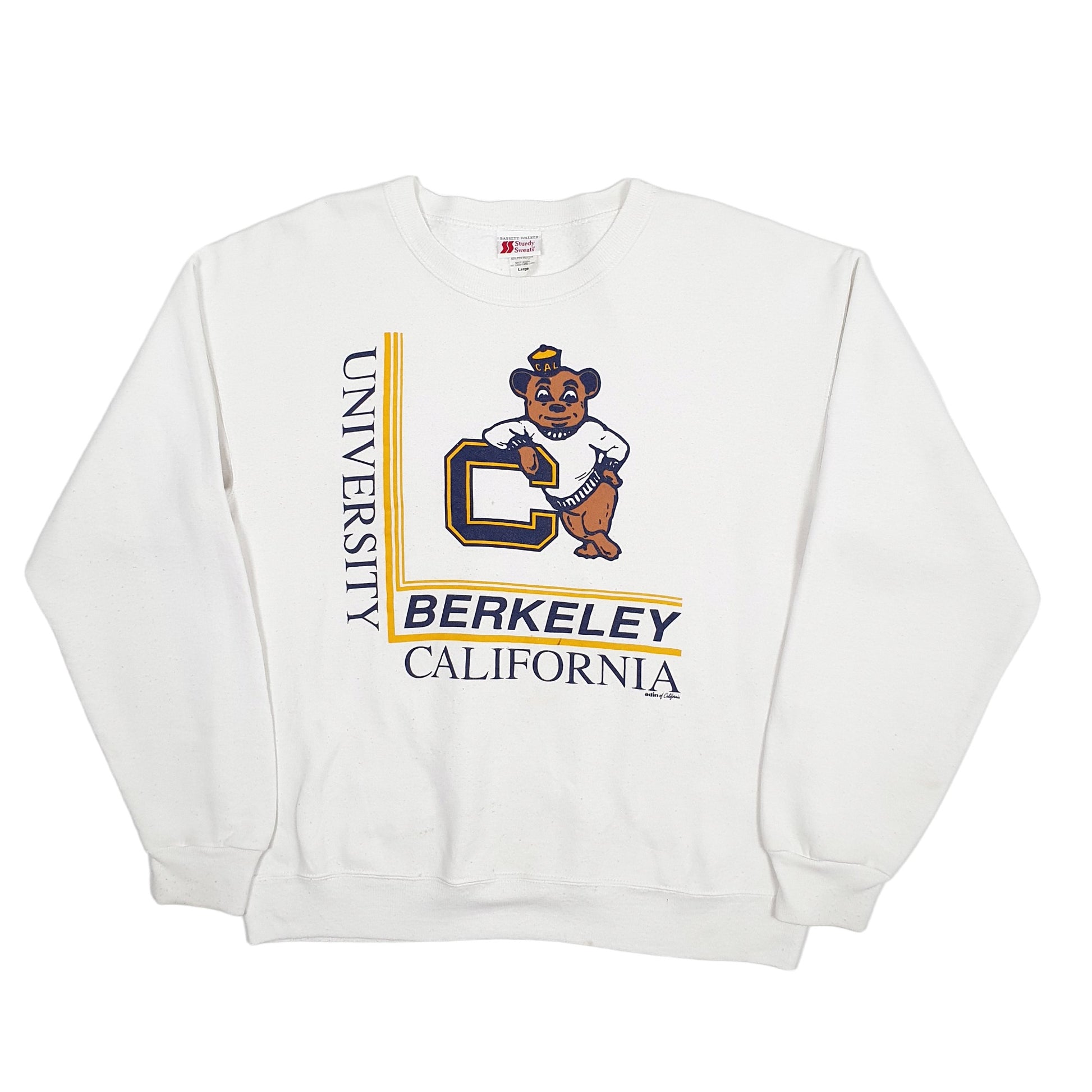 Mens White Bassett Walker Vintage Sturdy Sweats 1980s 90s Made in USA Crewneck Jumper