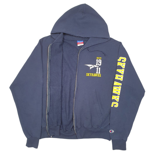 Mens Navy Champion Hoodie FLC Skyhawks Football USA Spellout Full Zip Jumper