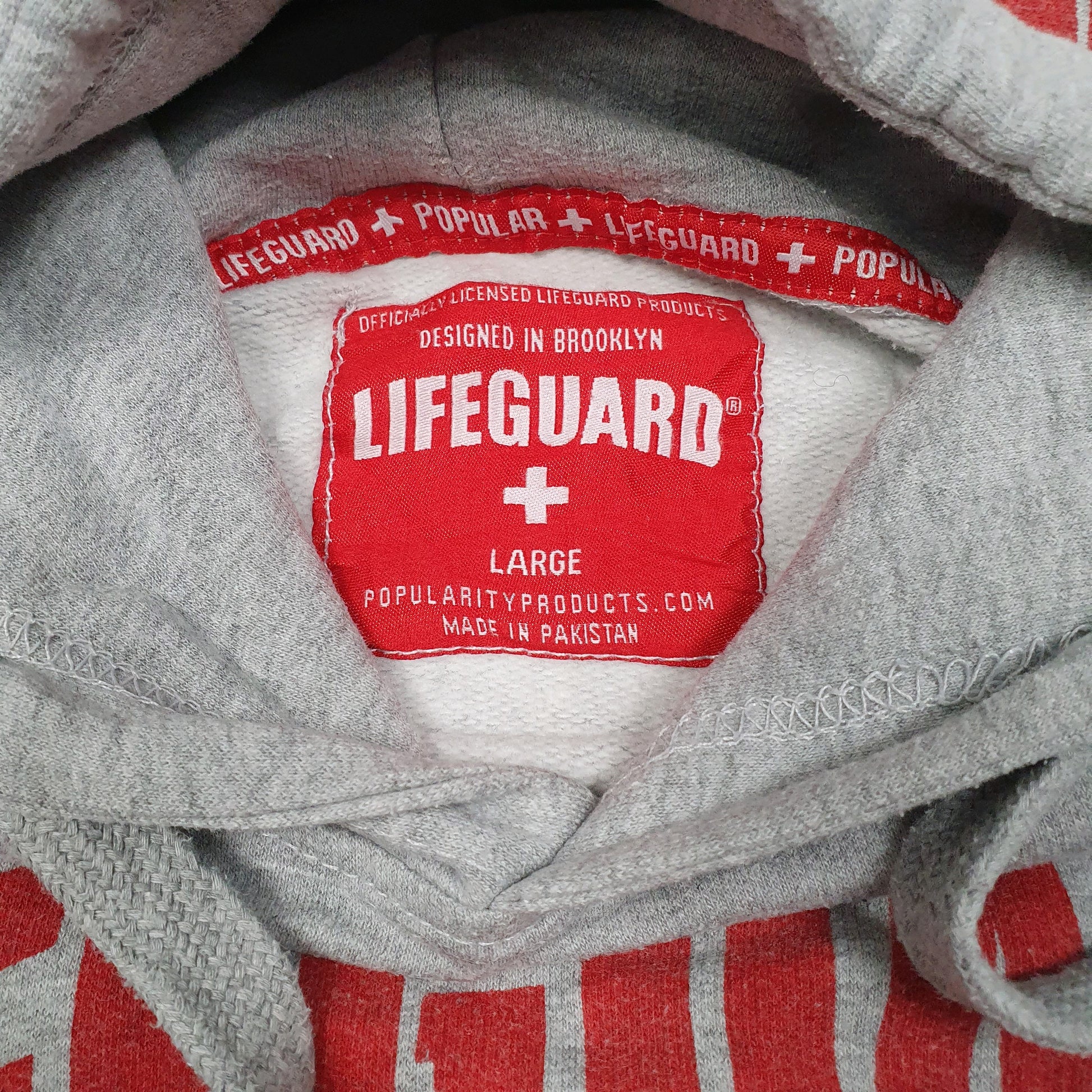 Mens Grey Lifeguard Virginia Beach Spellout Hoodie Jumper