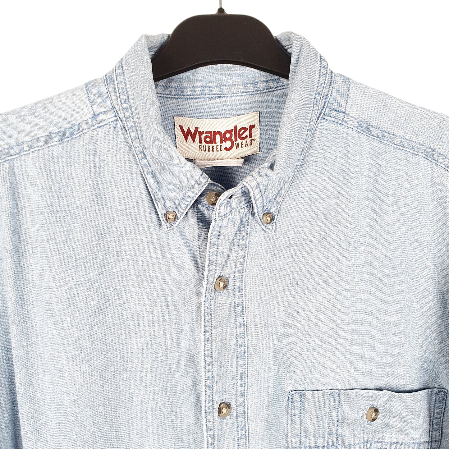 Mens Blue Wrangler Denim Jeans Vintage Rugged Wear Long Sleeve Shirt