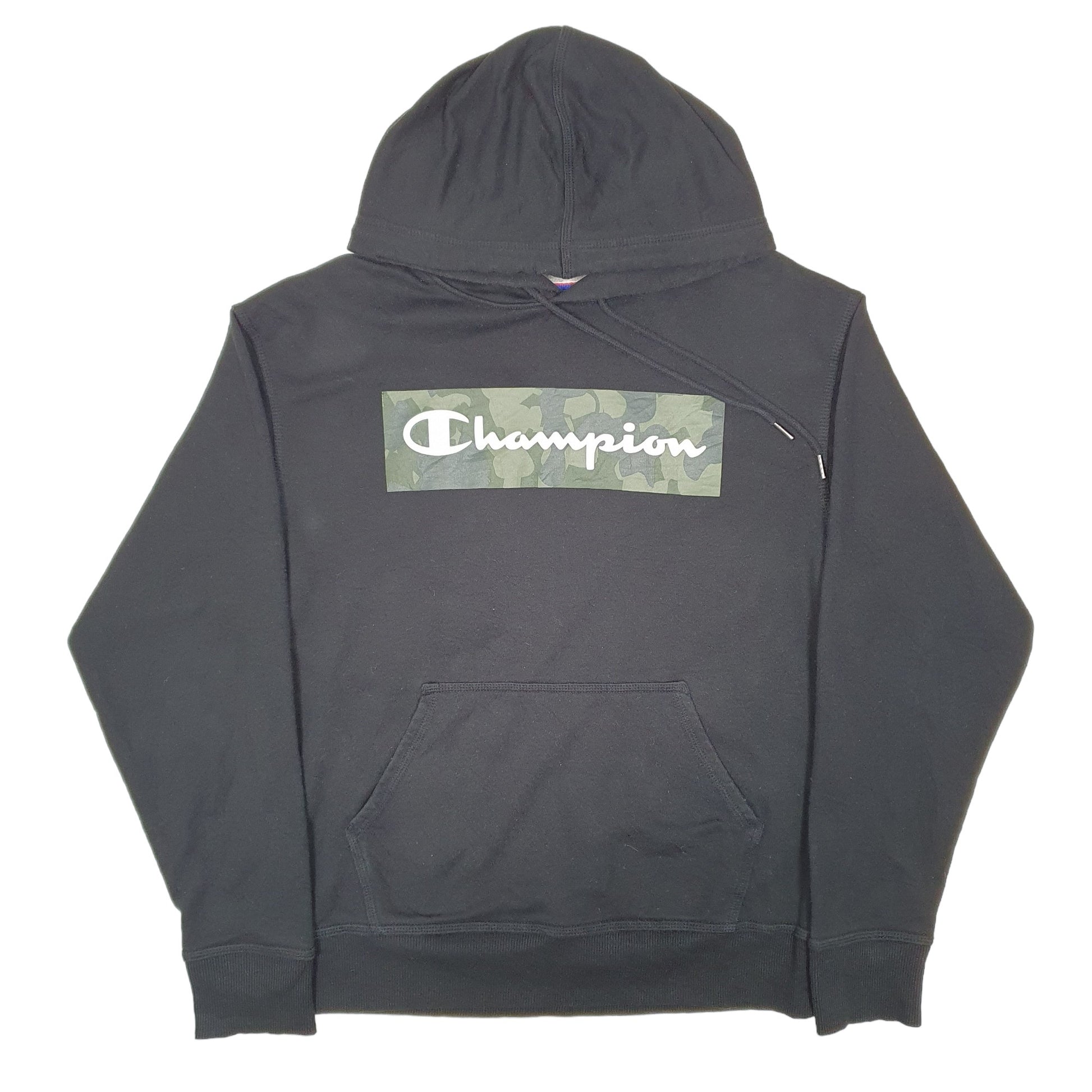Mens Black Champion Camouflage Logo Script Hoodie Jumper