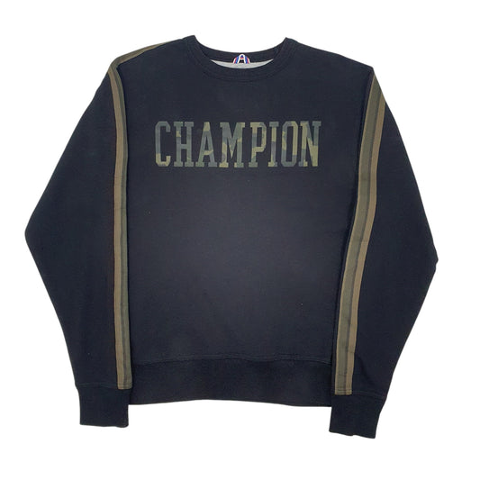 Mens Black Champion Spellout Crewneck Jumper