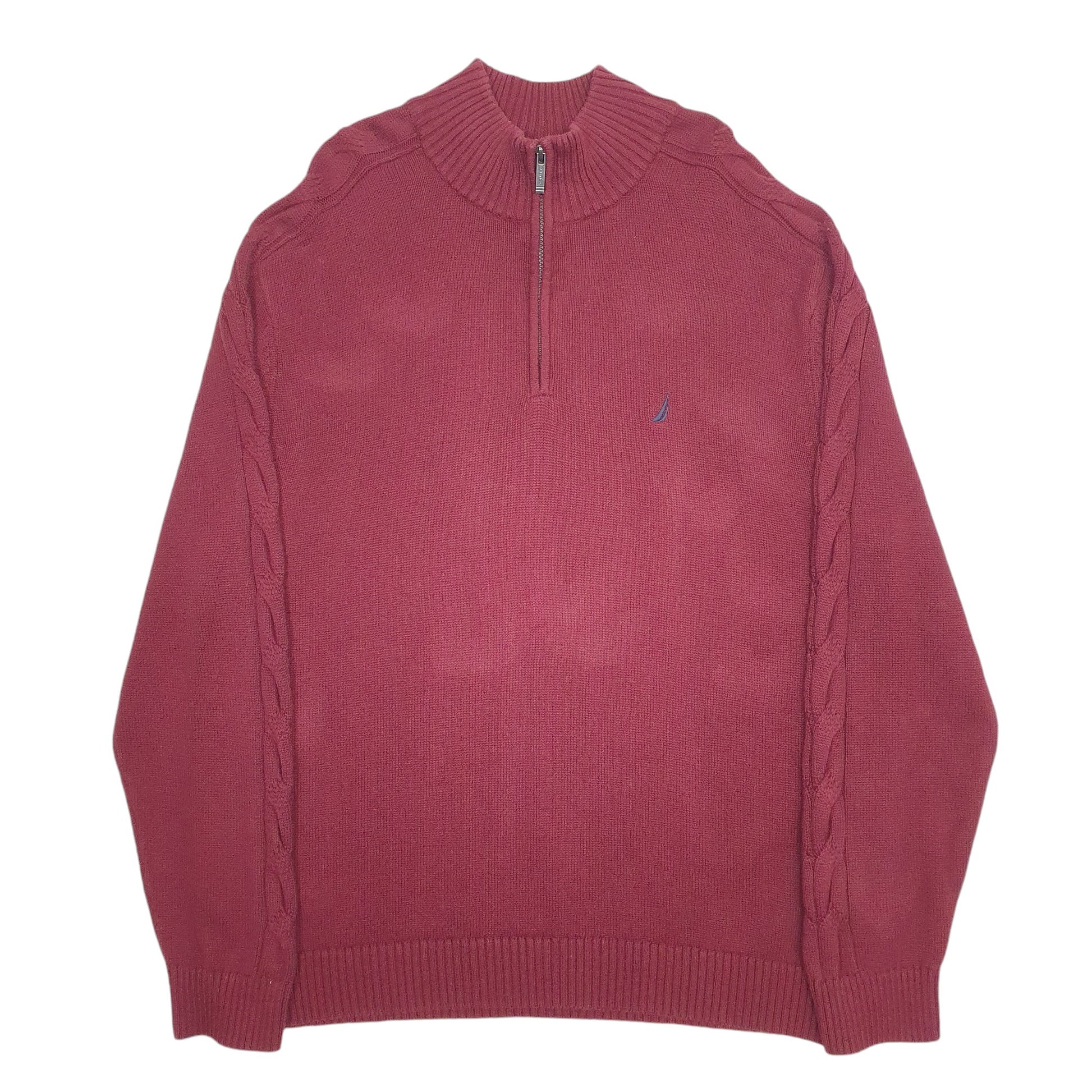 Mens Burgundy Nautica Knit Quarter Zip Jumper