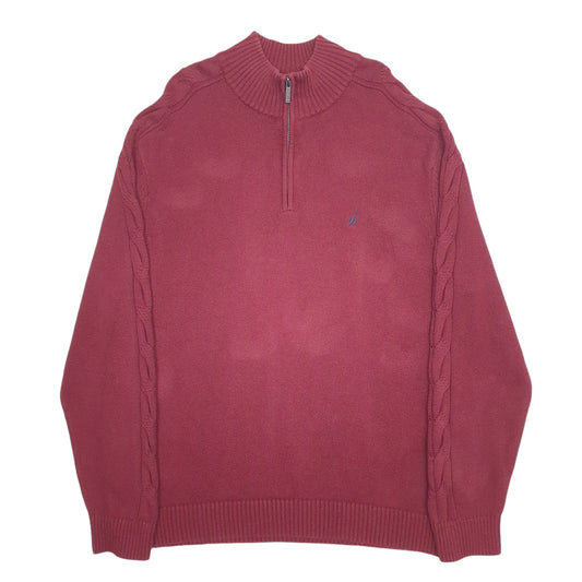 Mens Burgundy Nautica Knit Quarter Zip Jumper