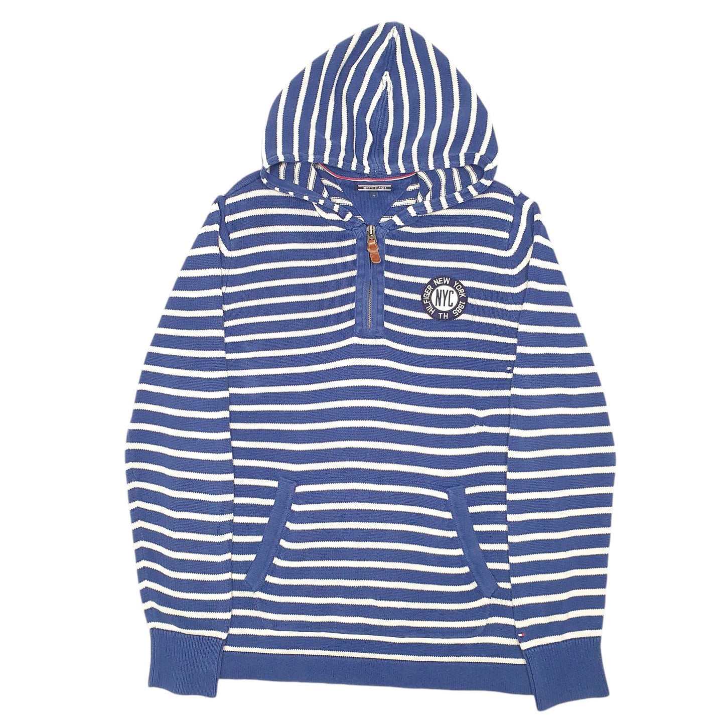 Mens Blue Tommy Hilfiger Knit Striped Hoodie Jumper