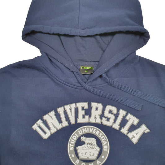 Mens Navy Naqi University Roma Spellout Hoodie Jumper