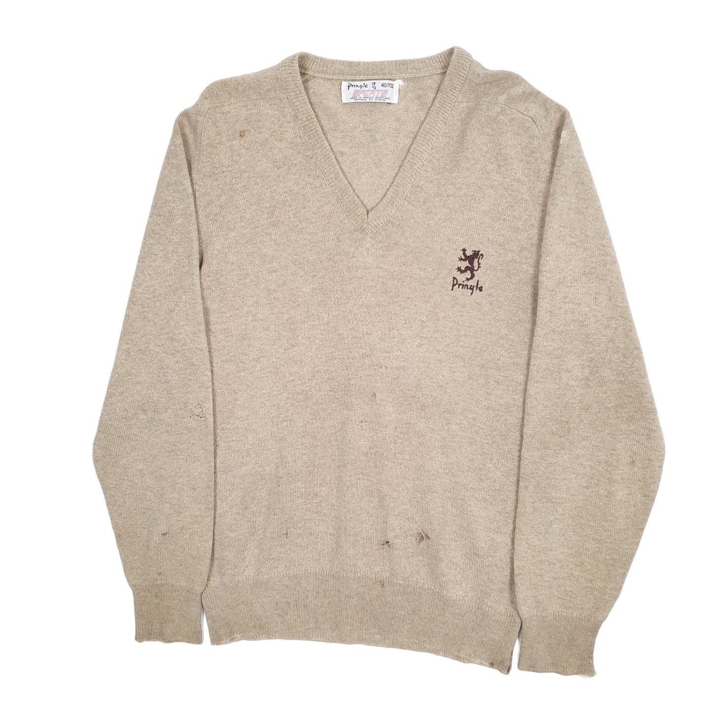 Mens Pringle Beige V Neck Vintage 1950s 60s Scotland Jumper M