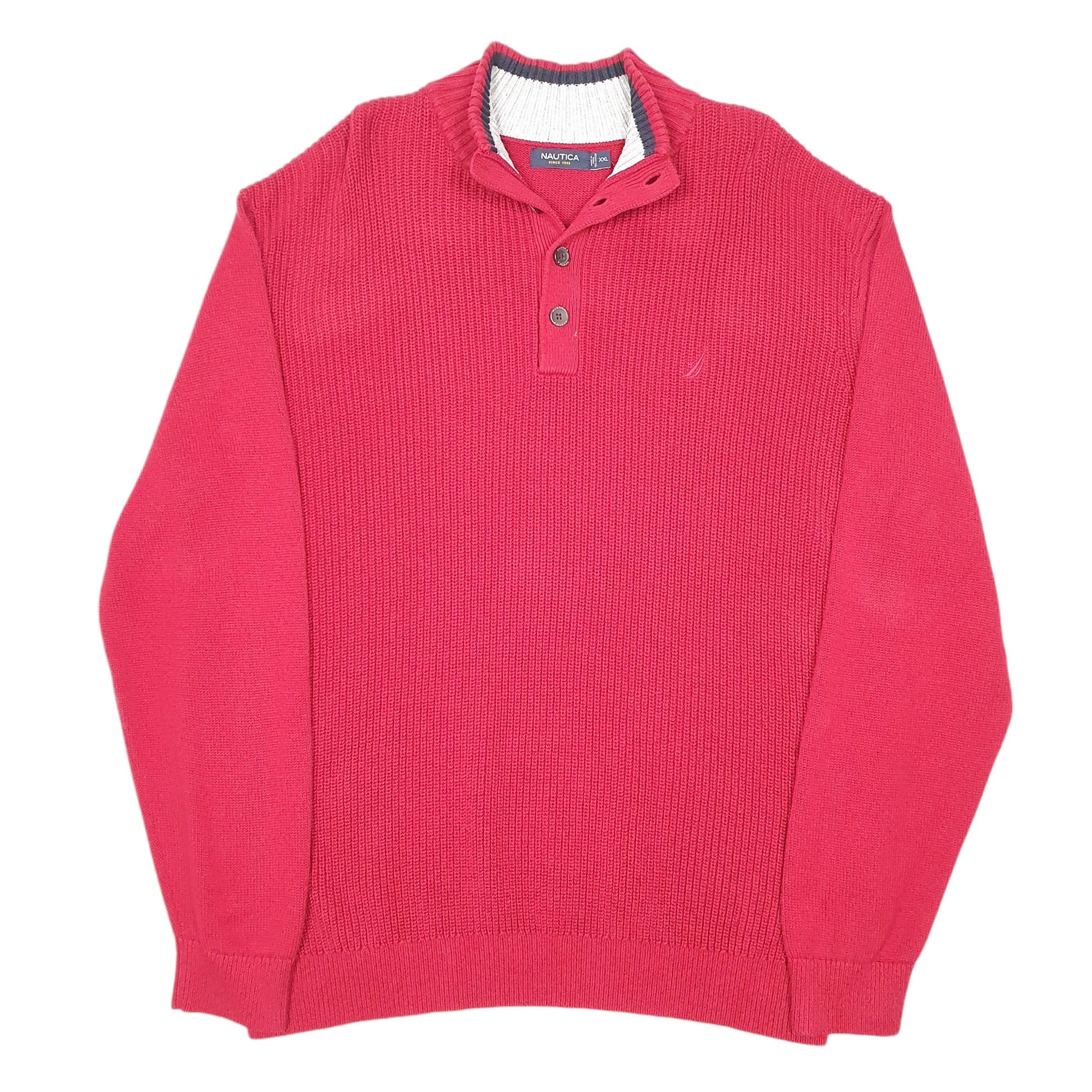 Mens Red Nautica Knit Button Quarter Zip Jumper