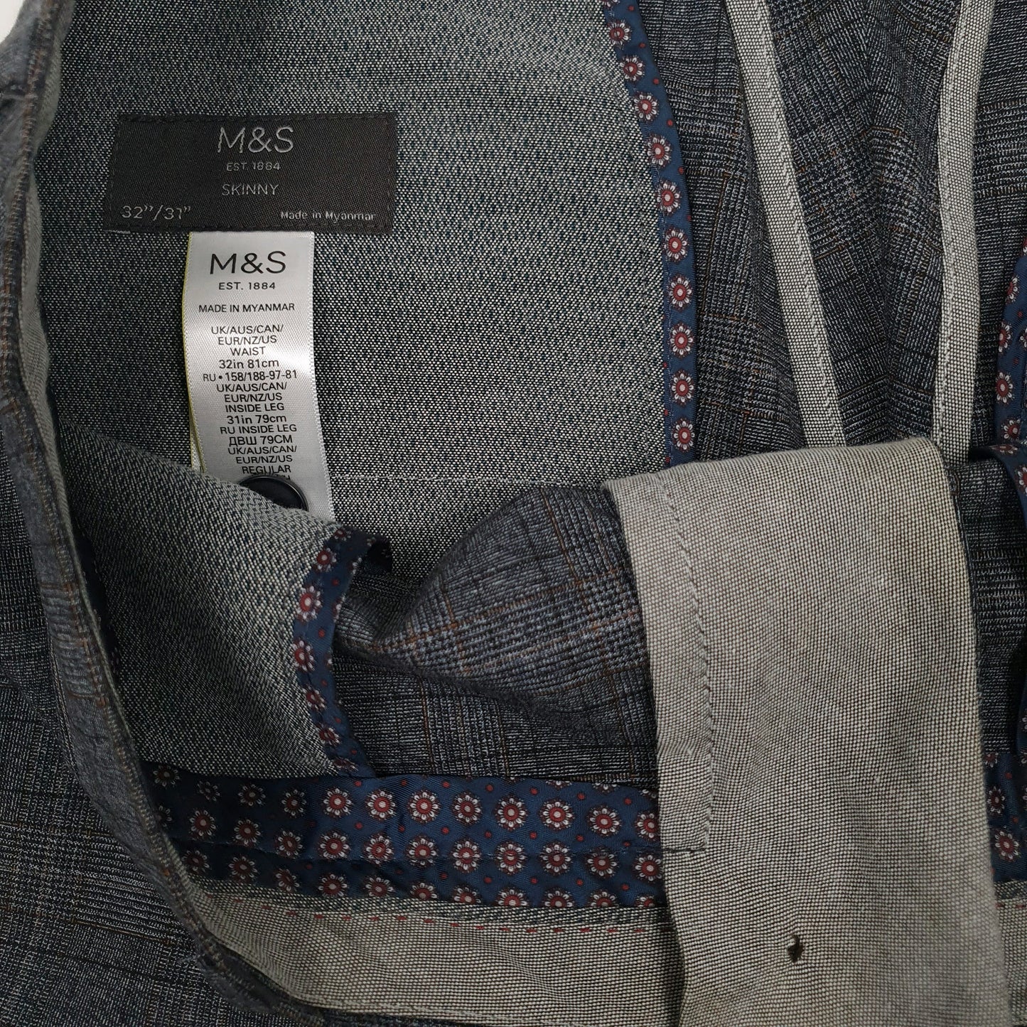 Mens Grey M&S Skinny Formal Trousers