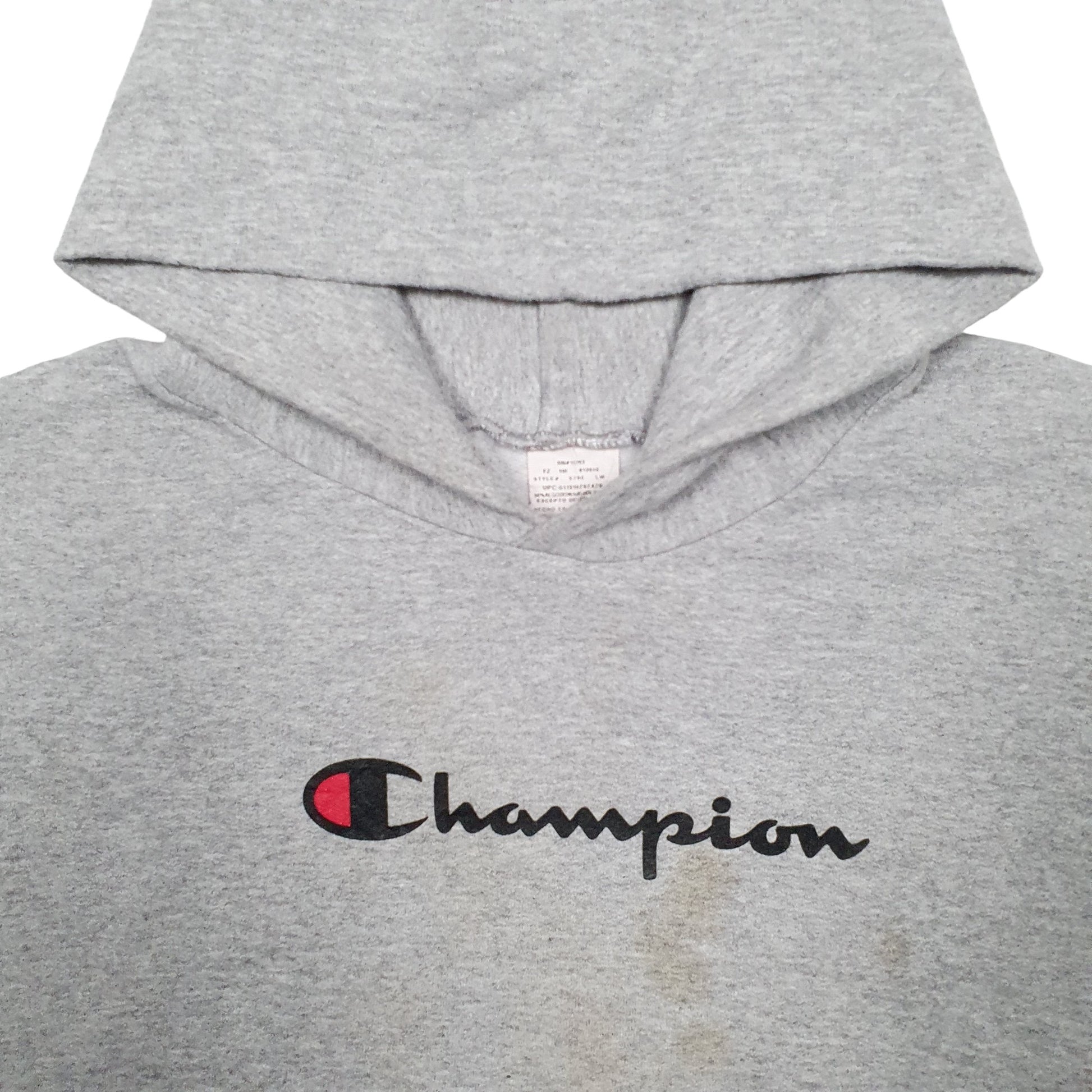 Mens Grey Champion Spellout Hoodie Jumper