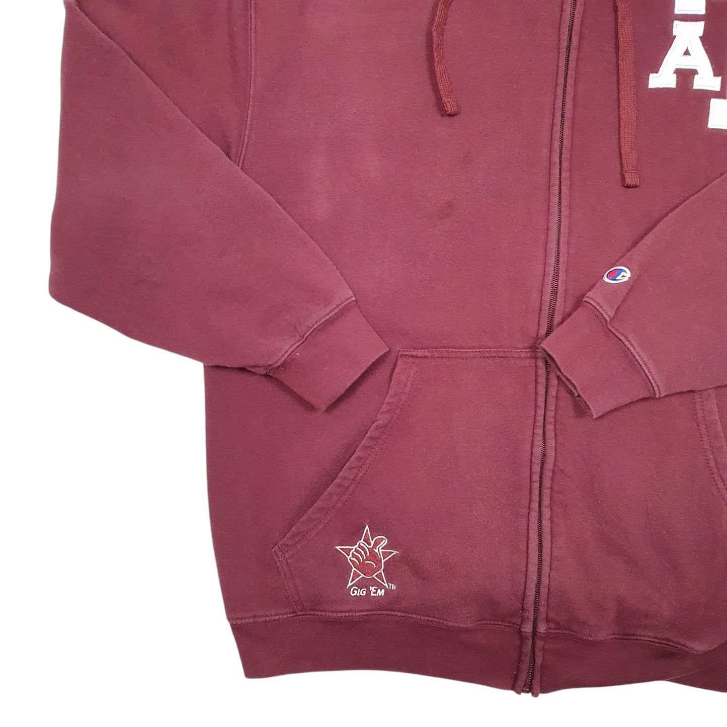 Mens Burgundy Champion Hoodie ATM Gig Em Full Zip Jumper