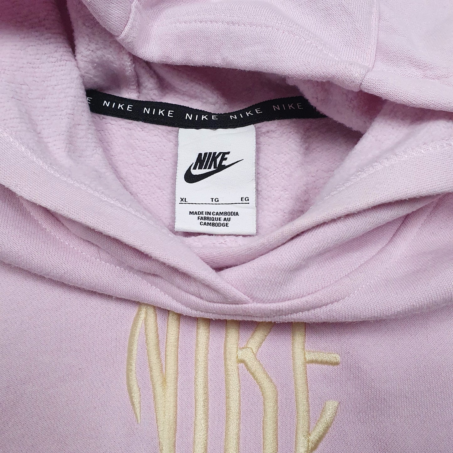 Womens Pink Nike Spellout Cropped Short Gym Workout Hoodie Jumper