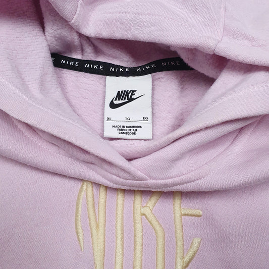 Womens Pink Nike Spellout Cropped Short Gym Workout Hoodie Jumper