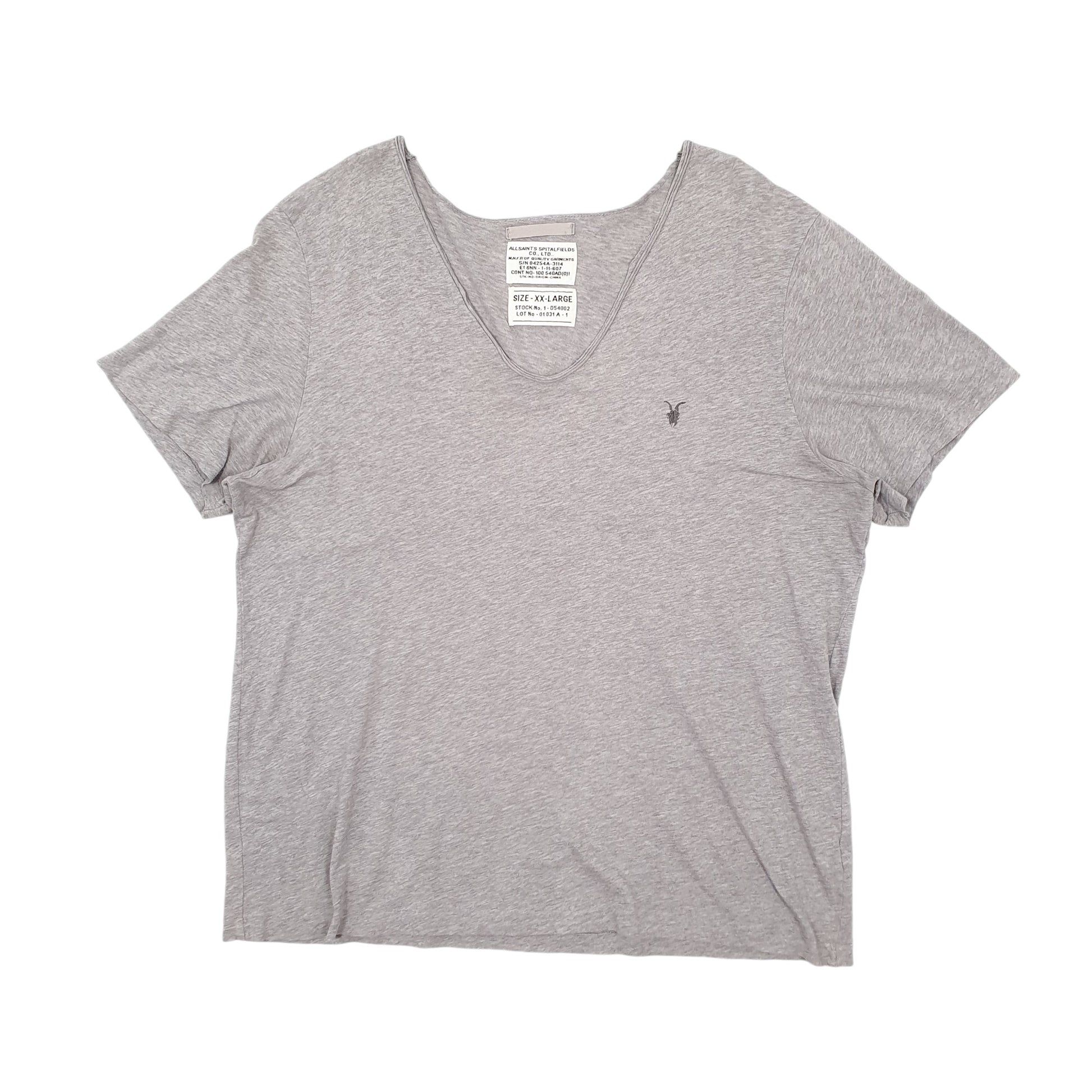 Mens Grey All Saints V Neck Short Sleeve T Shirt